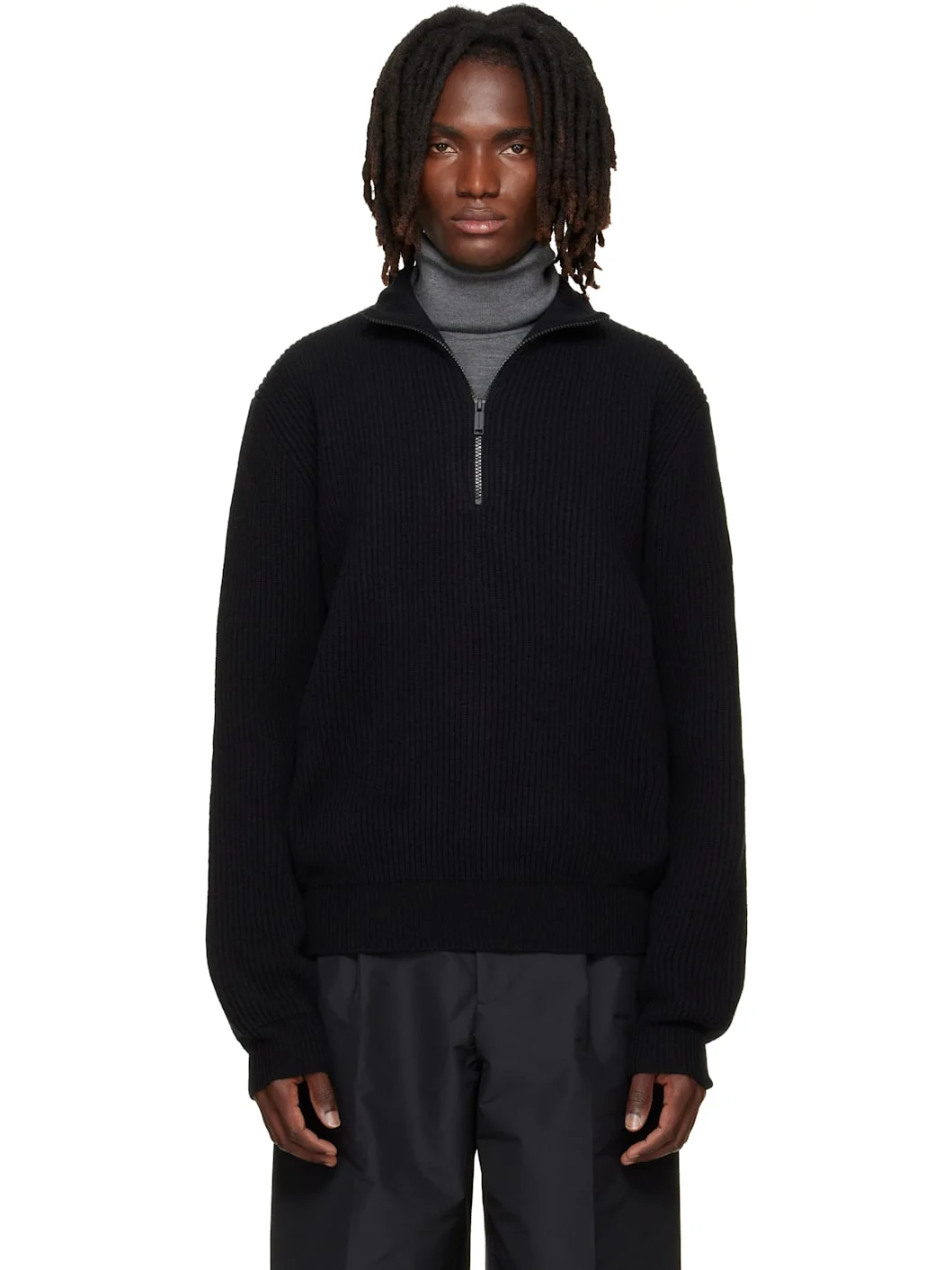 Black Mckinney Knit Quarter Zip Sweater - 1