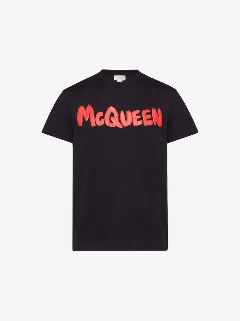Alexander McQueen Men's McQueen Graffiti T-shirt in Black/red outlook