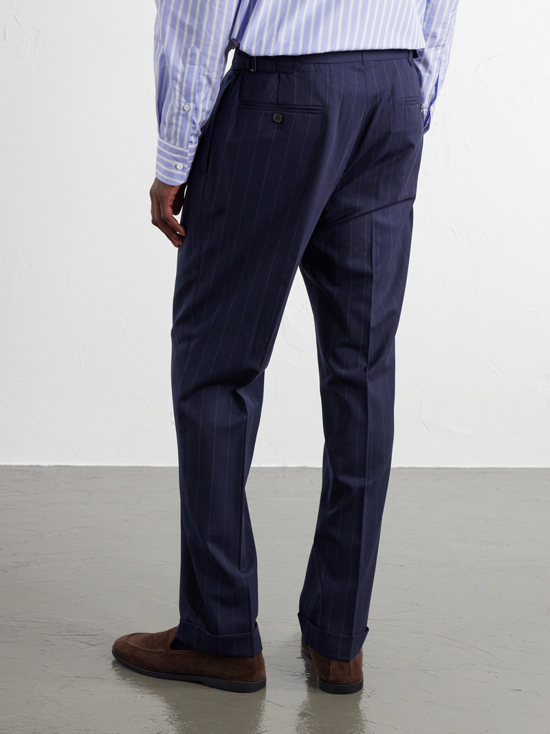 Straight-Leg Pleated Striped Wool-Blend Suit Trousers 4