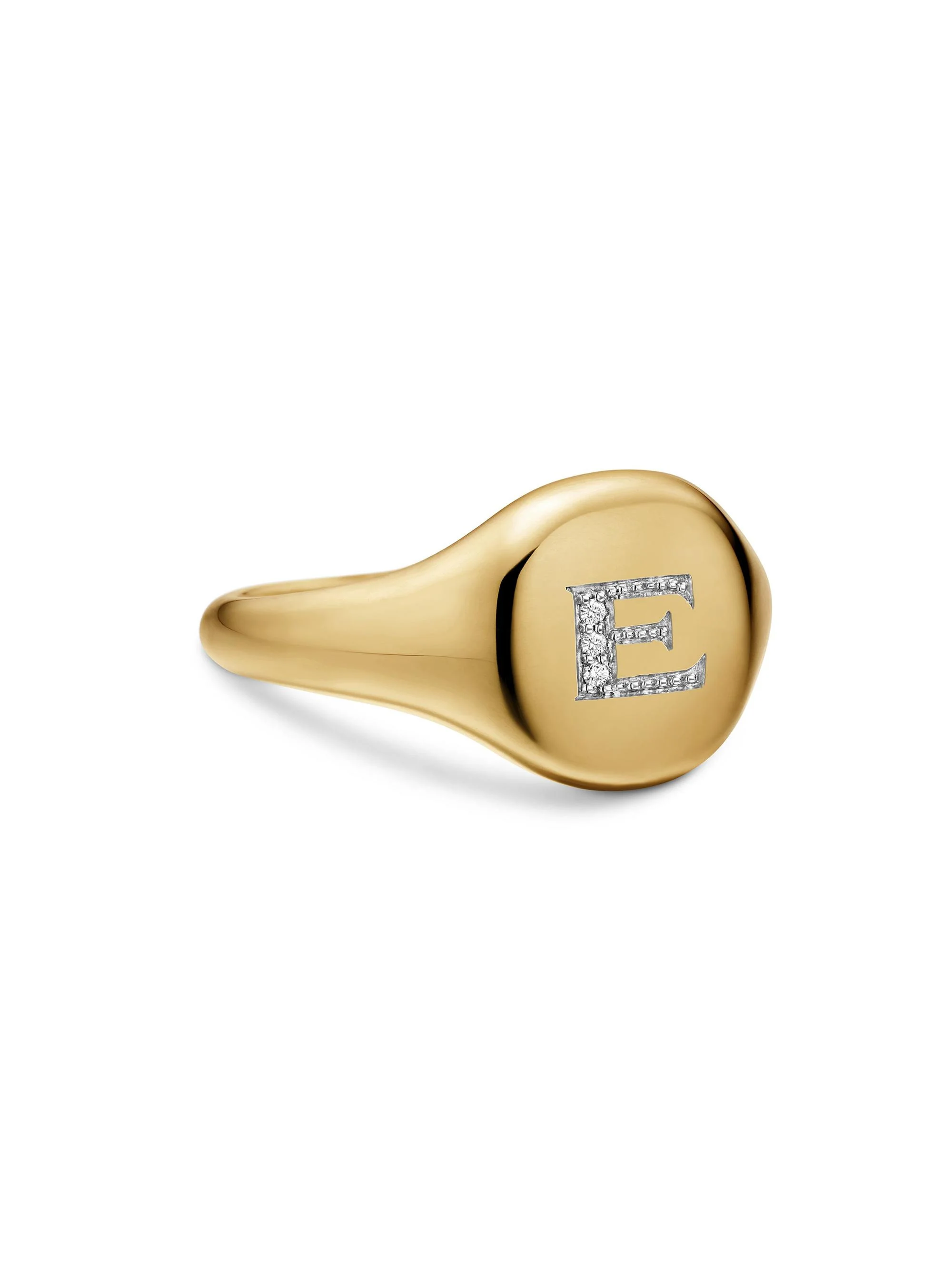 Women's DY Initial Pinky Ring in 18K Yellow Gold - E Letter - 1