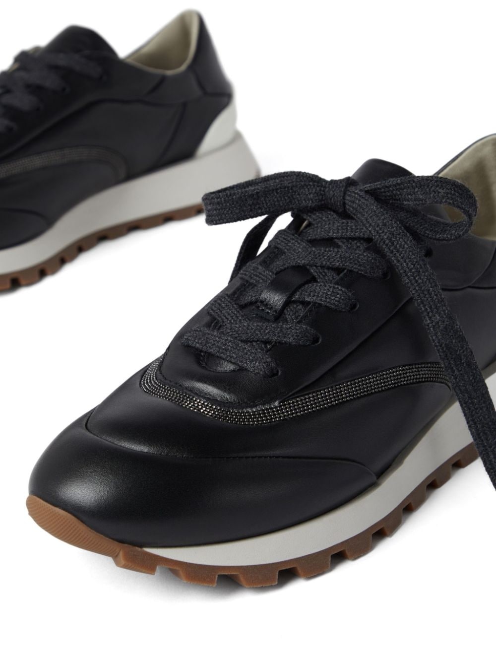 Monili-chain leather sneakers - 4