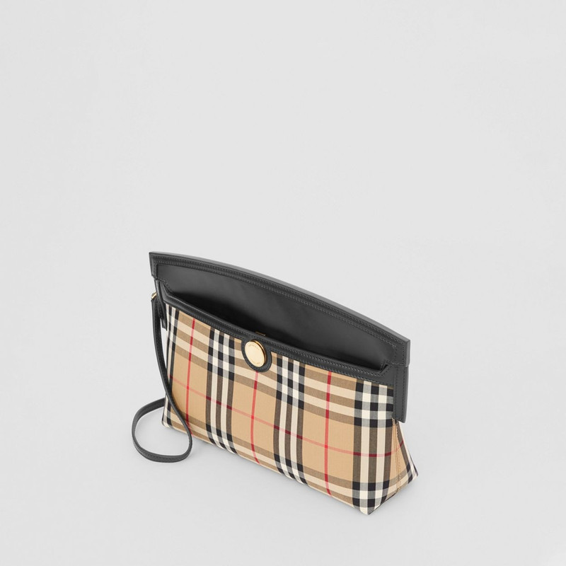 Vintage Check and Leather Society Clutch 4