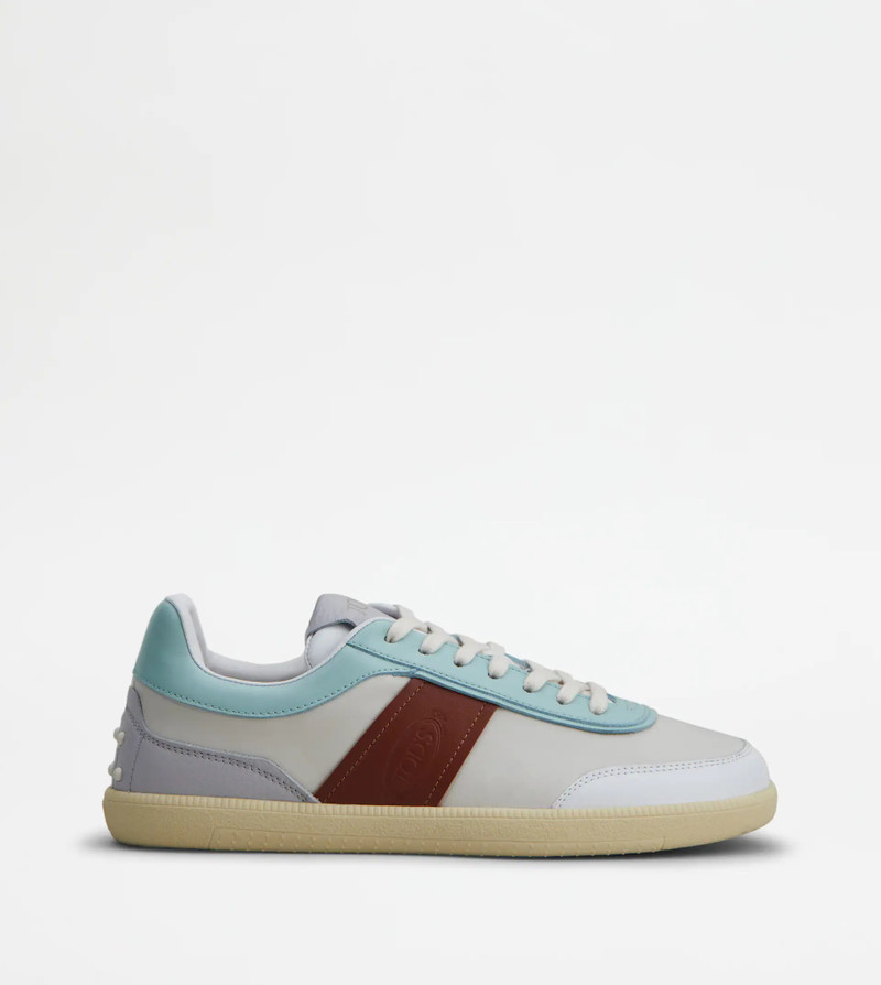 TOD'S TABS SNEAKERS IN LEATHER - OFF WHITE, LIGHT BLUE, BROWN - 1