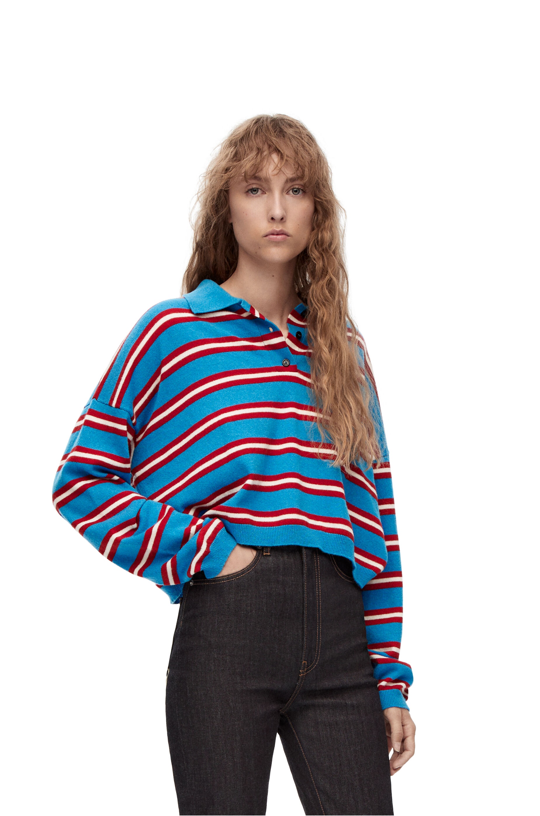Stripe polo collar sweater in wool - 3