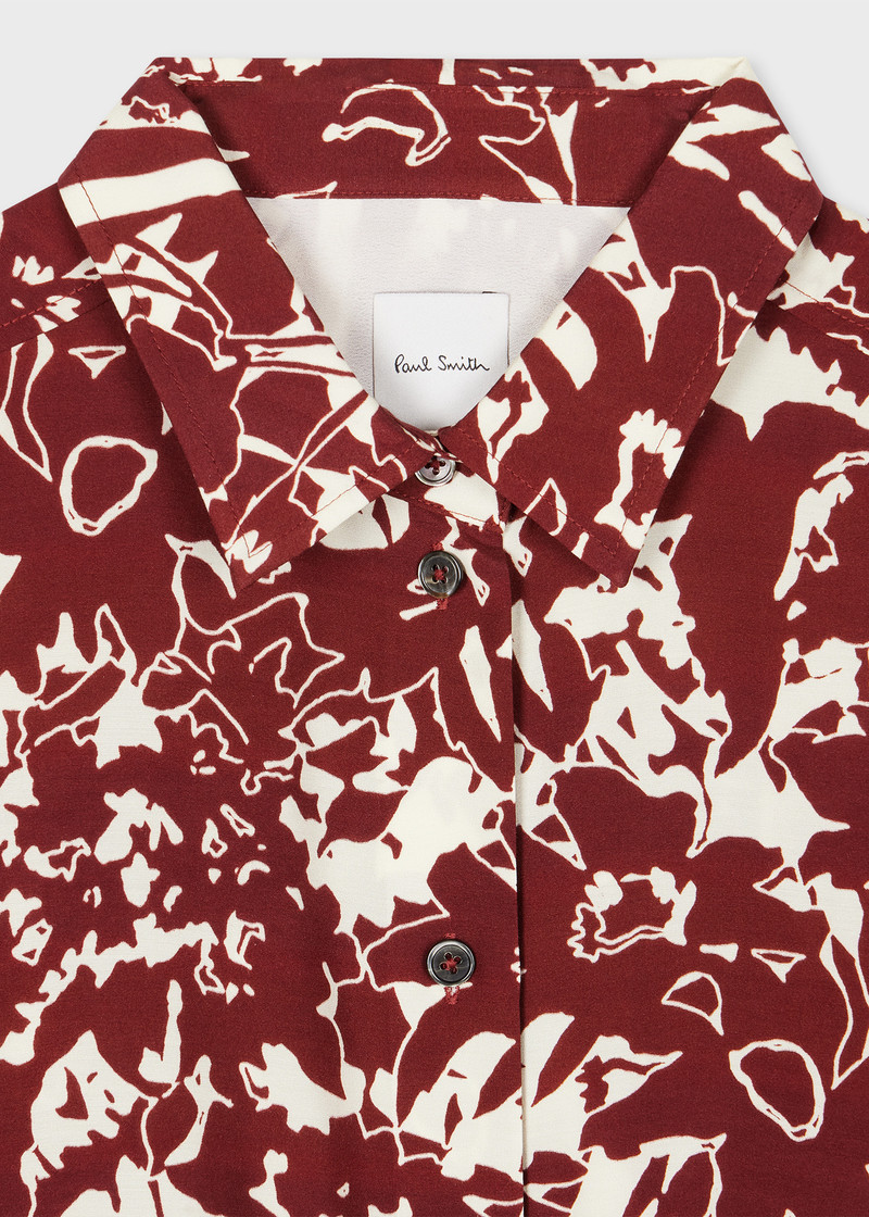 Paul Smith Women's Maroon and Ecru 'Avant Garden' Short-Sleeve Shirt outlook