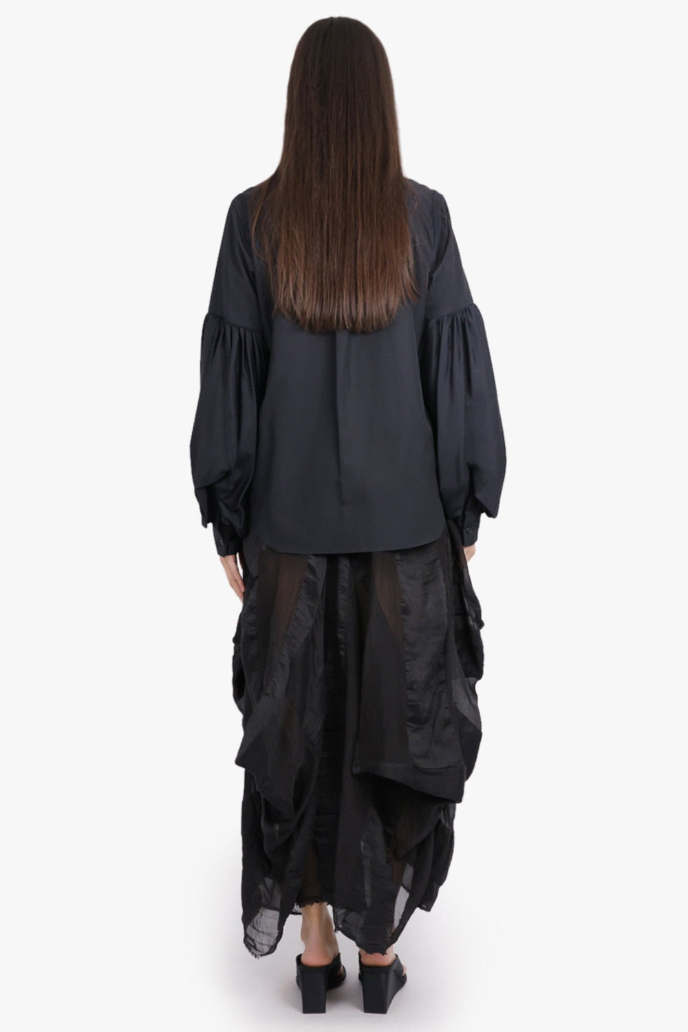 RUCHED BALLOON L/S BLOUSE | BLACK - 5