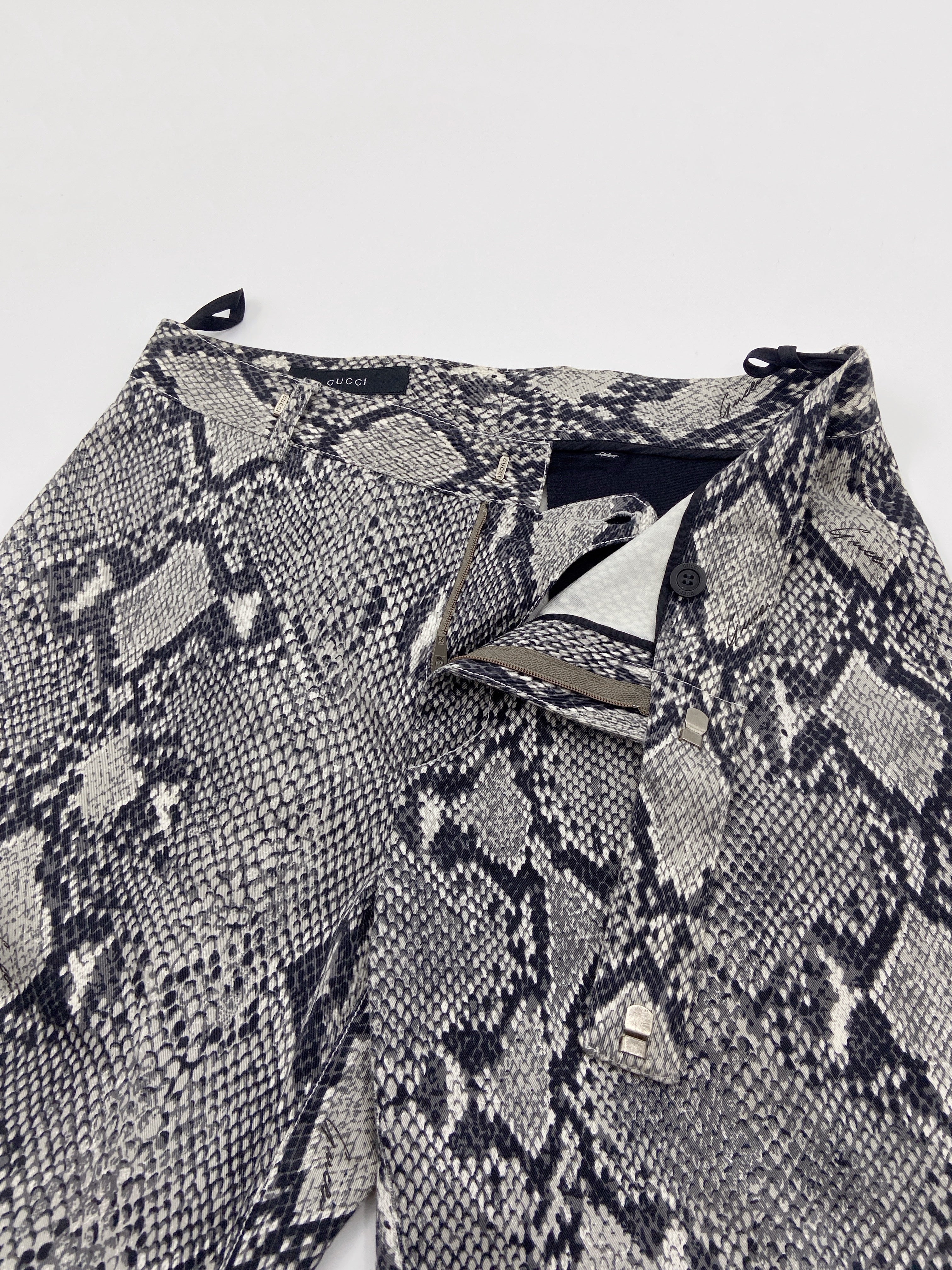 Gucci Spring 2000 Tom Ford Grey Python Print Flared Pants 38 - 10