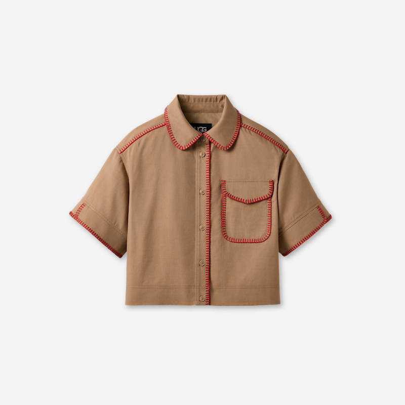 ® Women's Nathalia SS Button Up Top in Sand 1