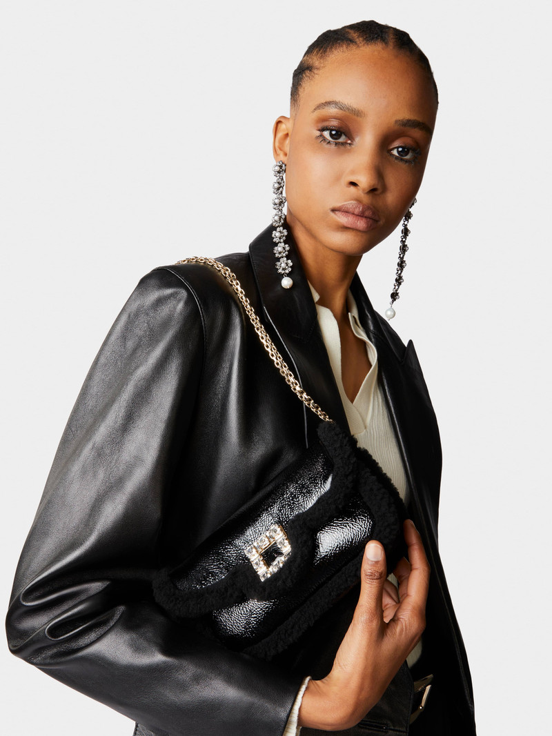 Roger Vivier Jeu de Fille Viv' Shearling Strass Buckle Clutch Bag in Patent Leather outlook