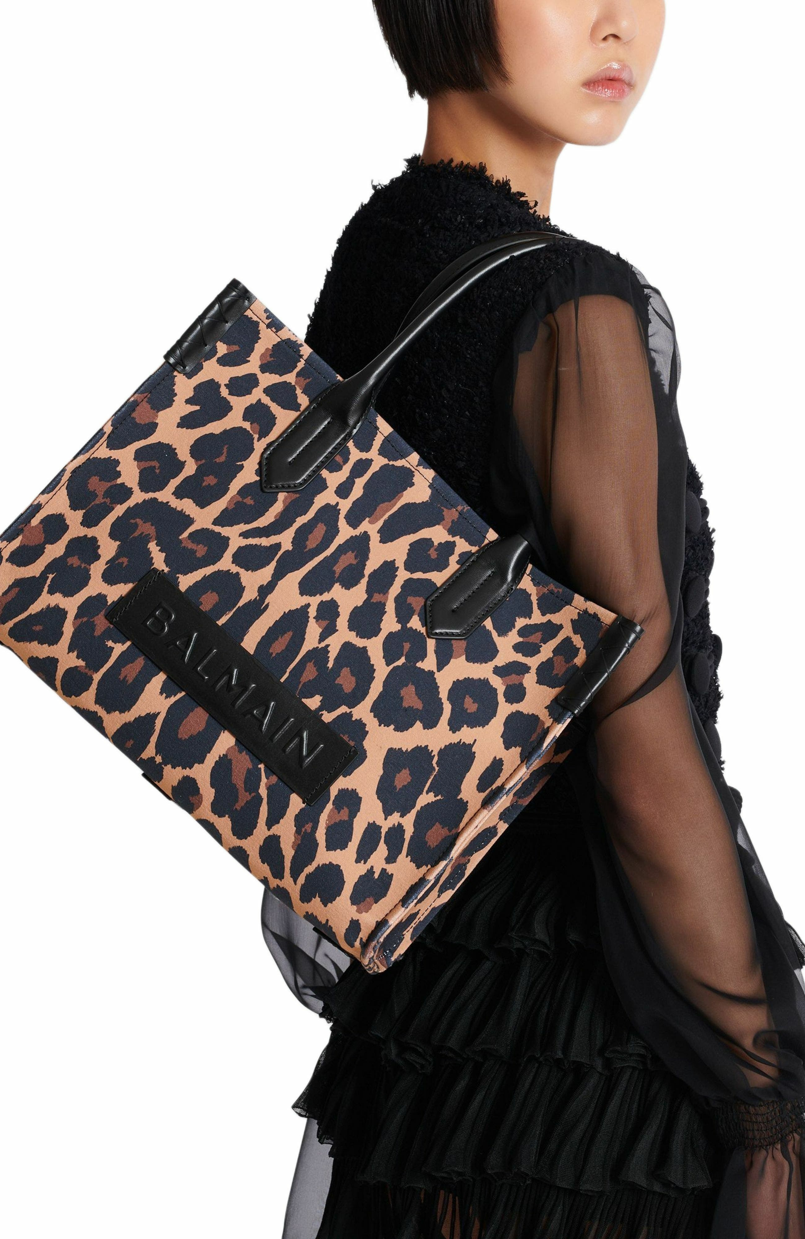Balmain B-Army 36 leopard print tote bag in Brown at Nordstrom - 8