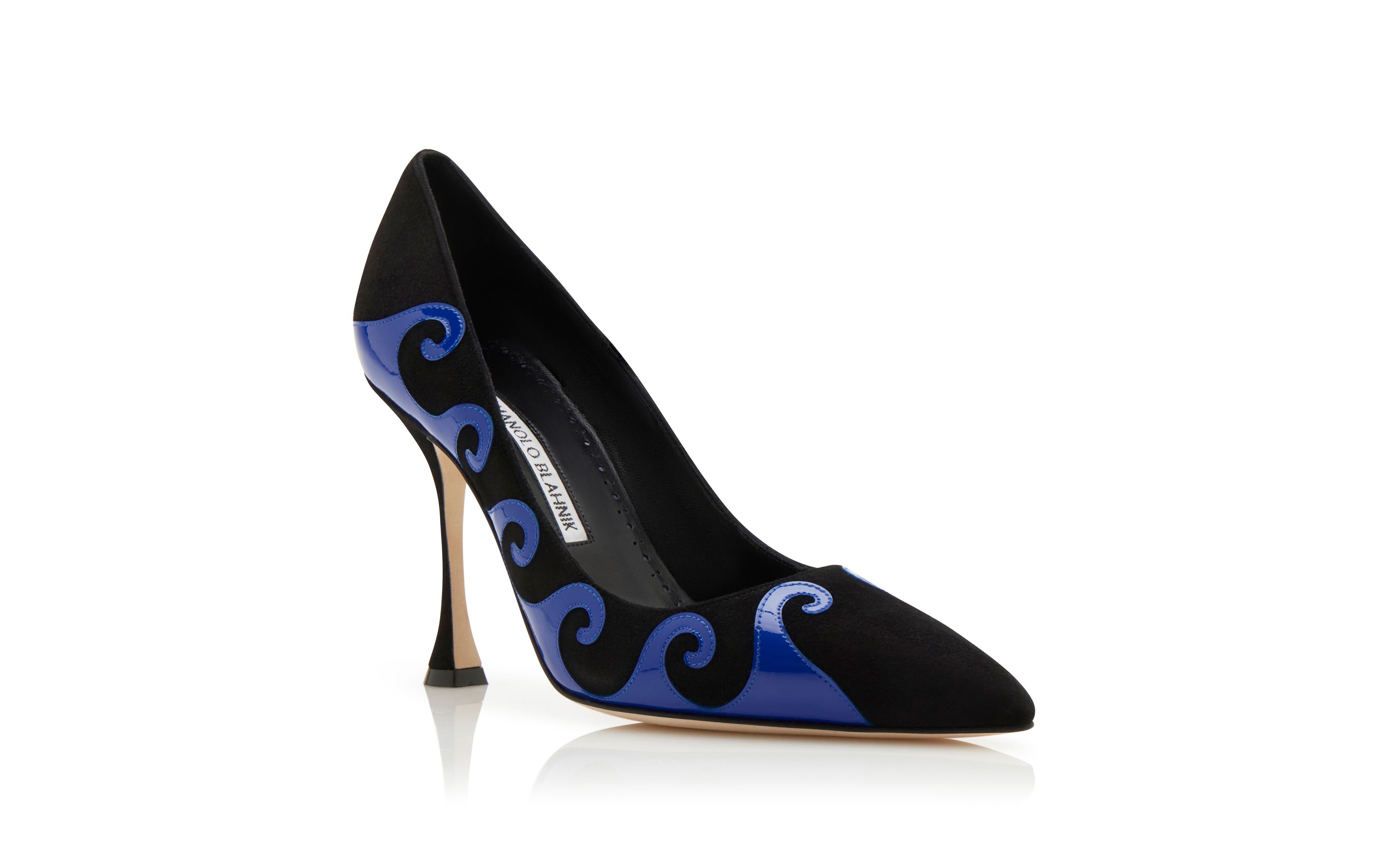 Black and Blue Suede Swirl Detail Pumps - 3