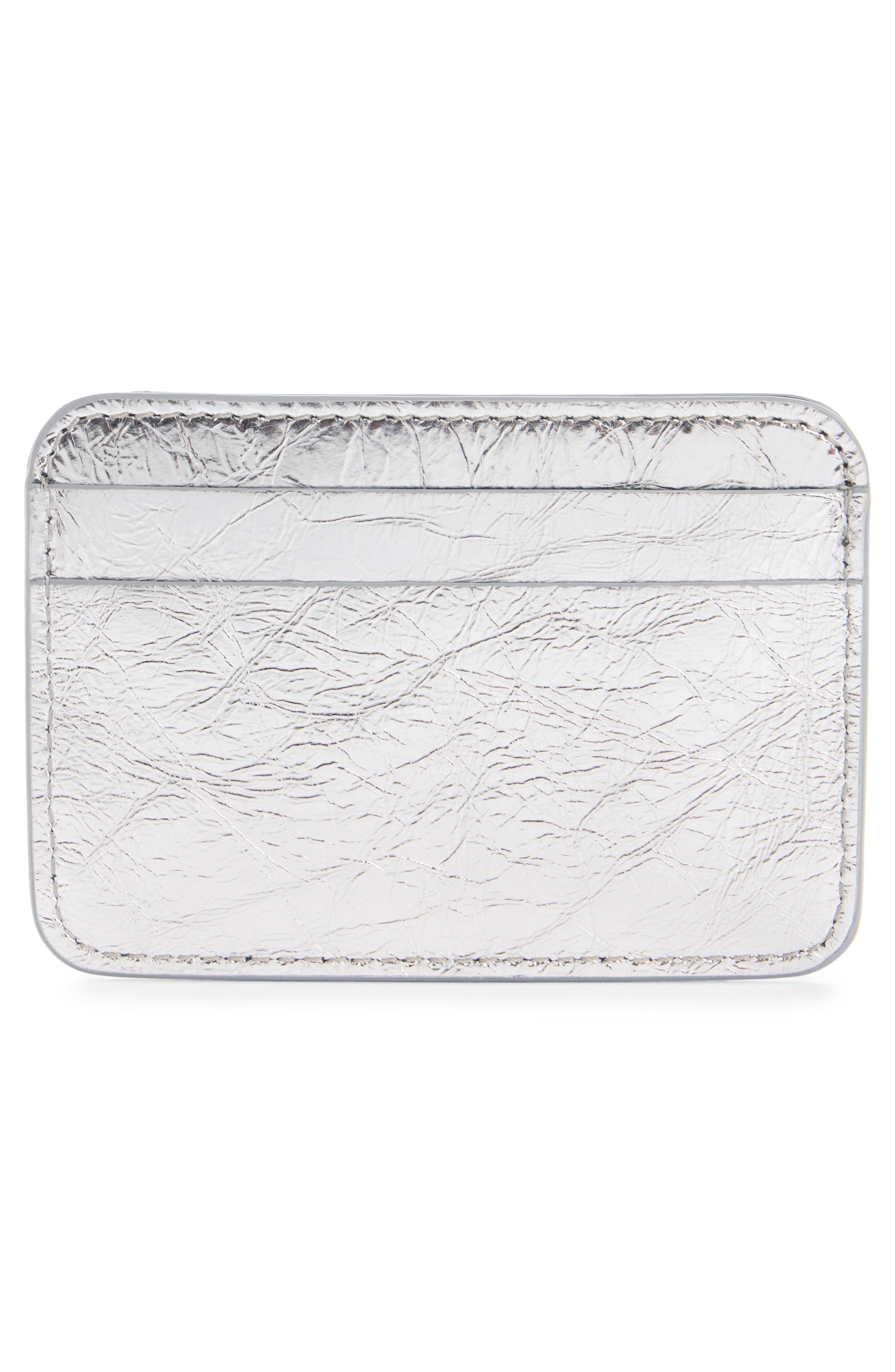 Acne Studios Aroundy Luxe Crinkled Metallic Leather Card Holder in Silver at Nordstrom - 2