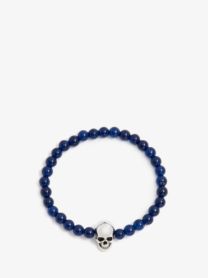 Men's Skull Beaded Bracelet in Electric Blue 1