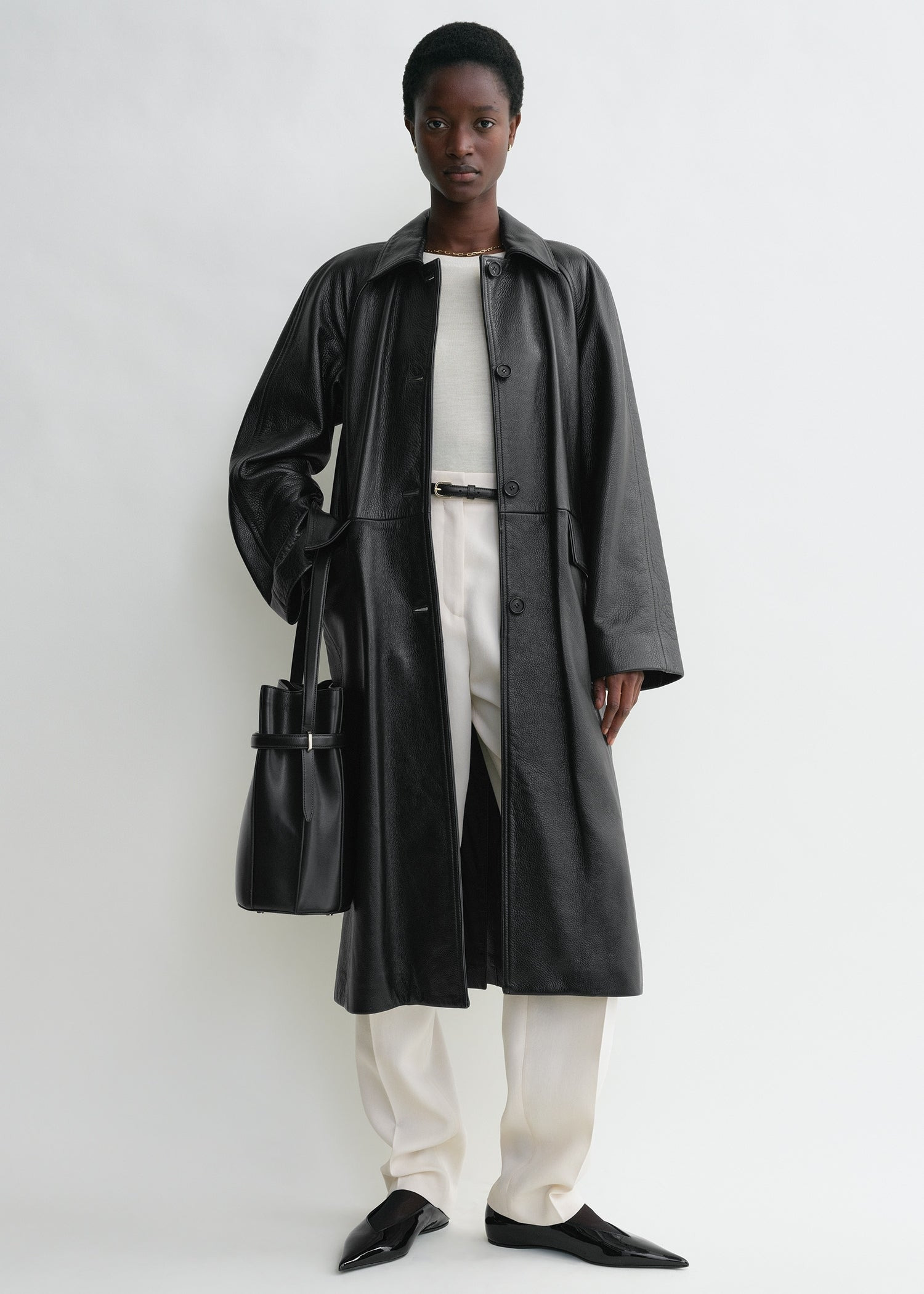 Raglan-sleeve leather coat black - 2