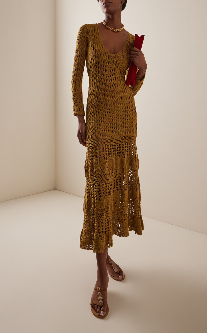 ESCVDO Exclusive Reflejo Cotton Midi Dress gold outlook