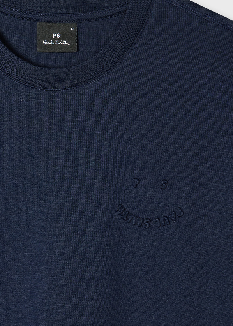 Paul Smith Casual-Fit Navy Embossed 'Happy' T-Shirt outlook