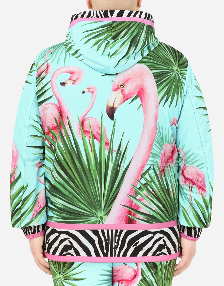 Hooded nylon jacket with flamingo print - 5