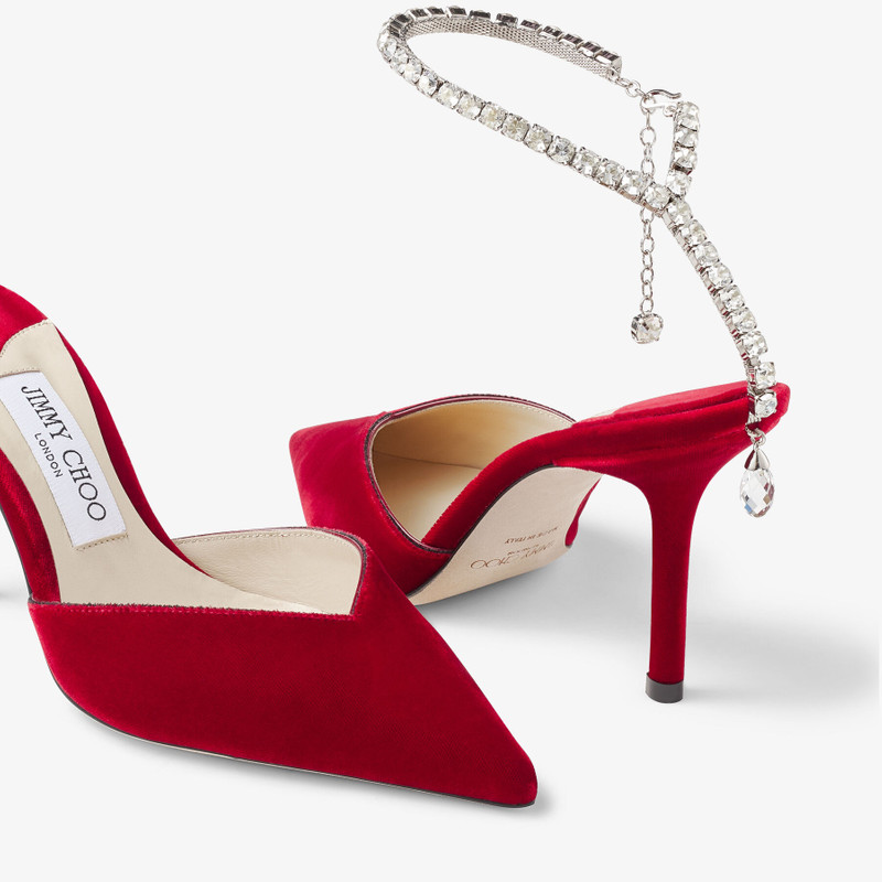 Saeda 85 Red Velvet Pumps with Crystal Embellishment 4