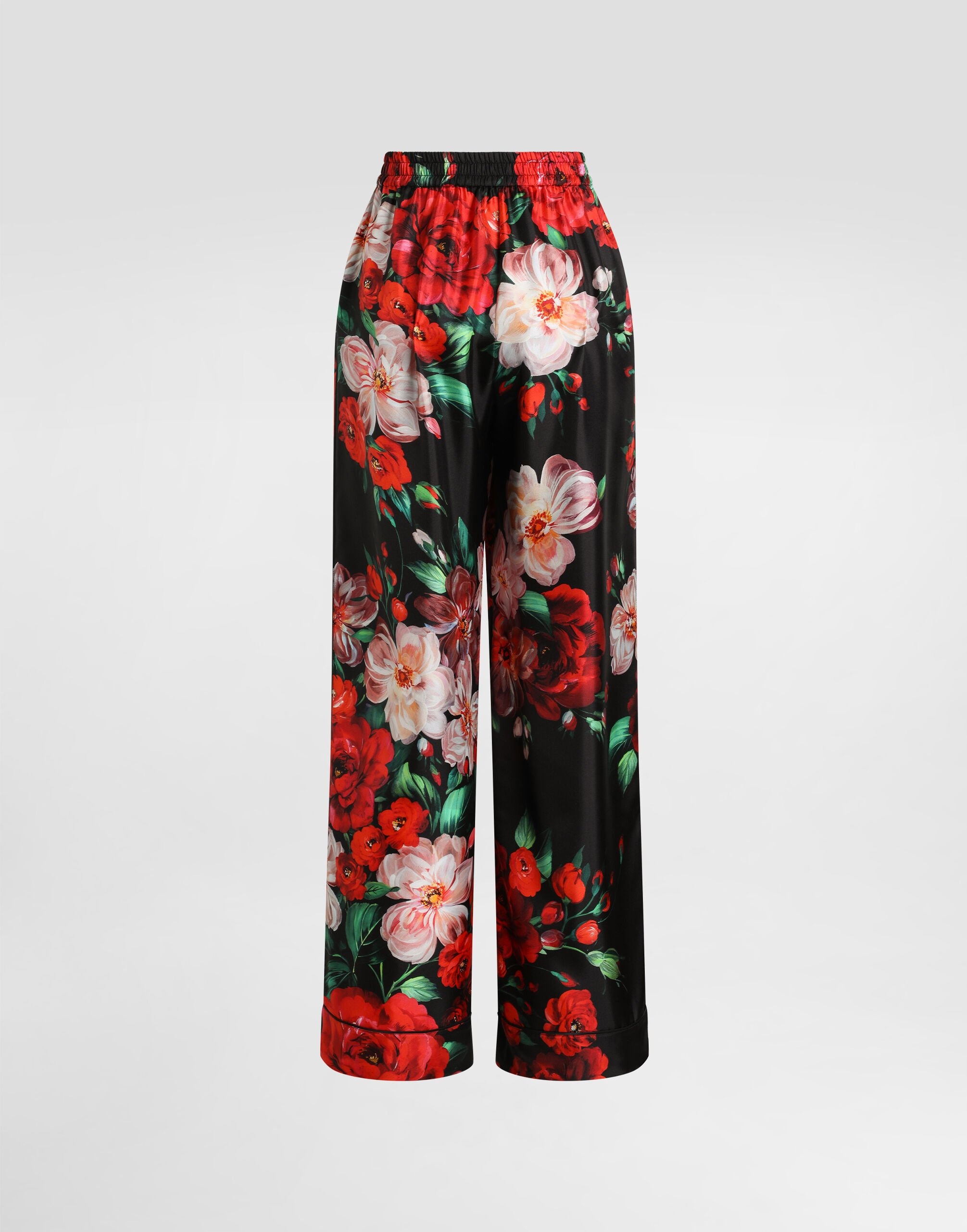 Satin pajama pants with rose print - 7