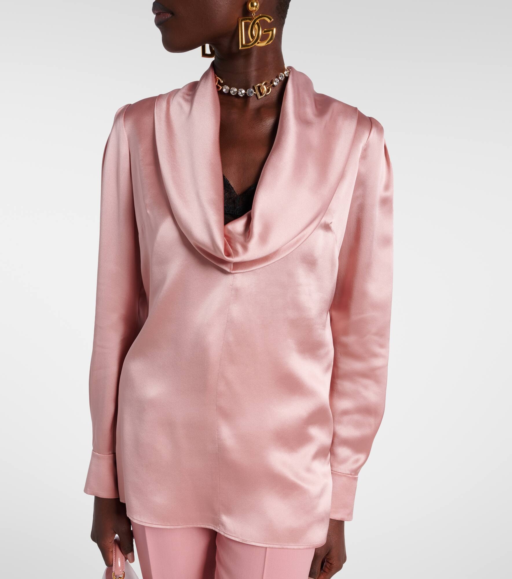 Draped silk satin blouse - 6
