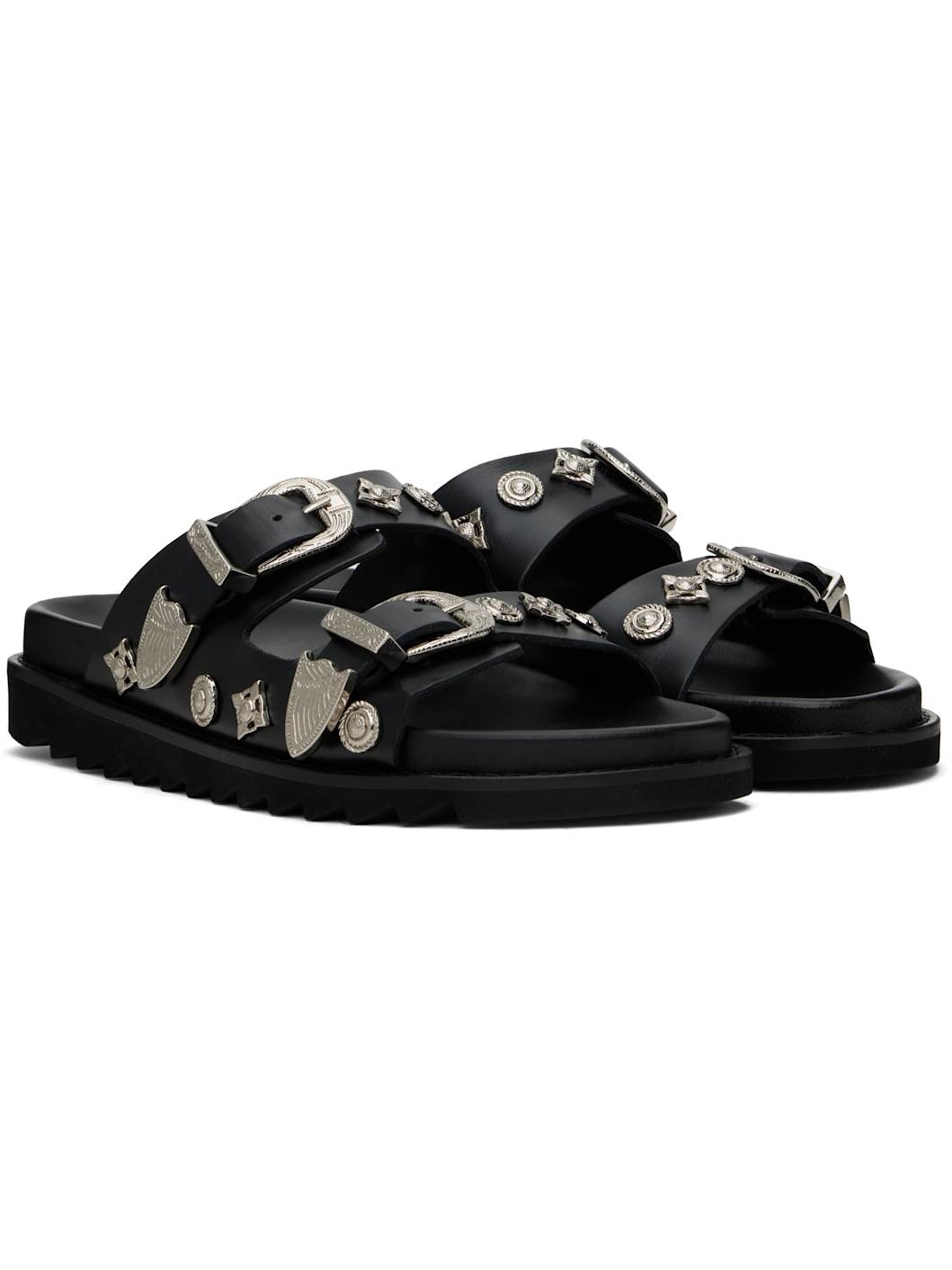 Black Buckle Sandals - 4