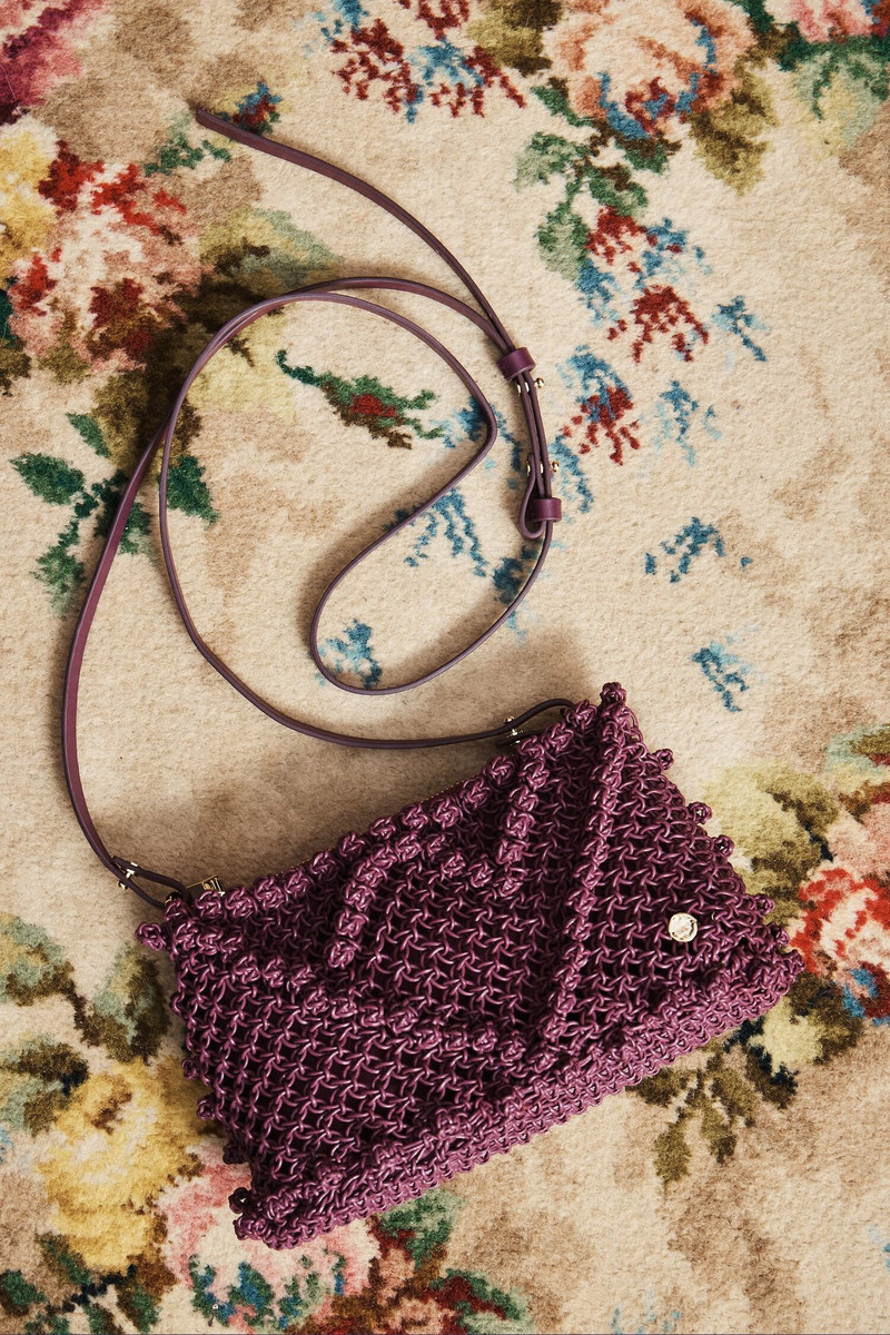 ALÉMAIS Leather Macrame Clutch Grape outlook