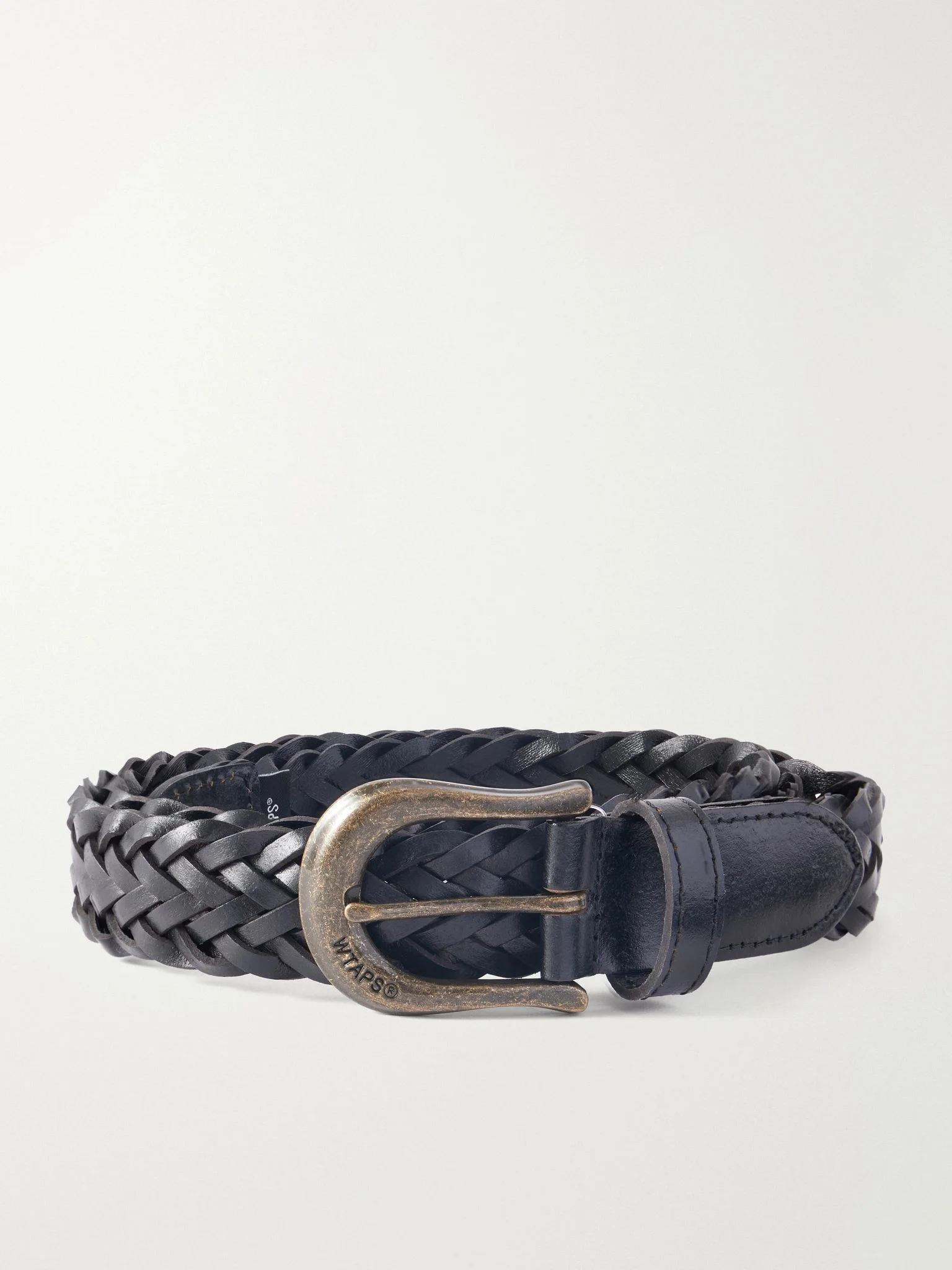 3cm Braided Leather Belt Black - 1