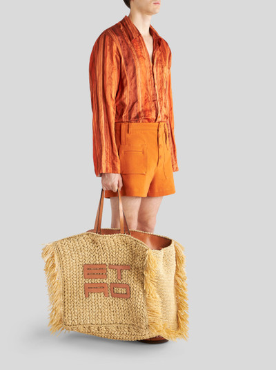 Etro LARGE SHOPPING BAG IN PERFORATED RAFFIA WITH ETRO CUBE LOGO outlook