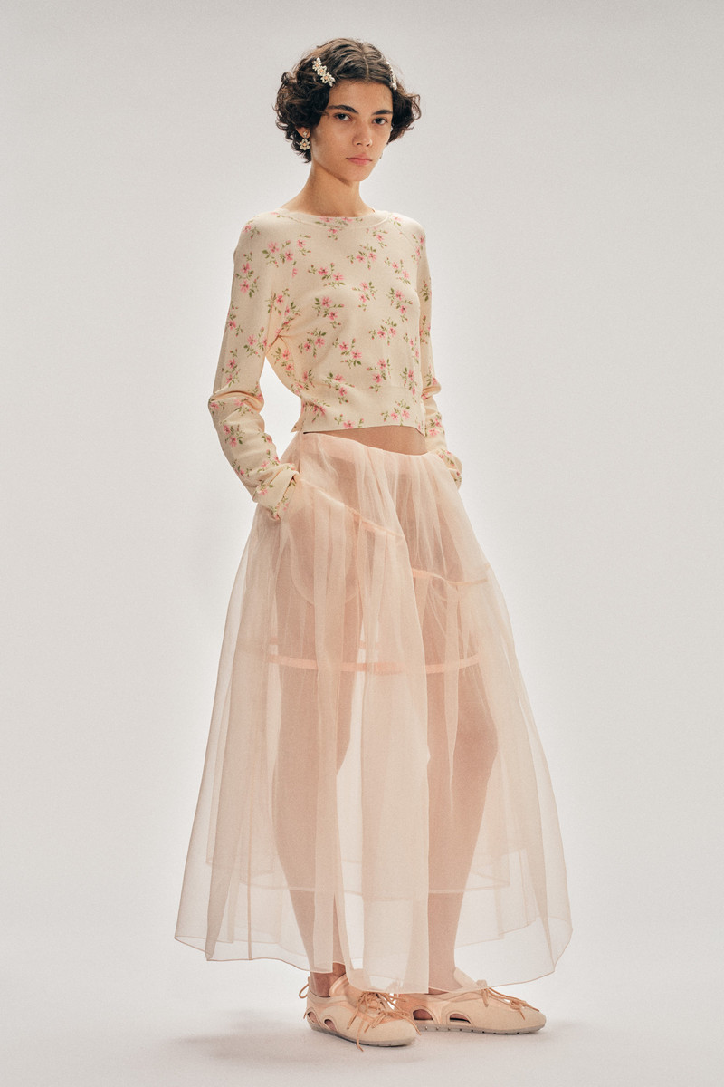 Simone Rocha Sheer Overlay Long Flounce Skirt outlook