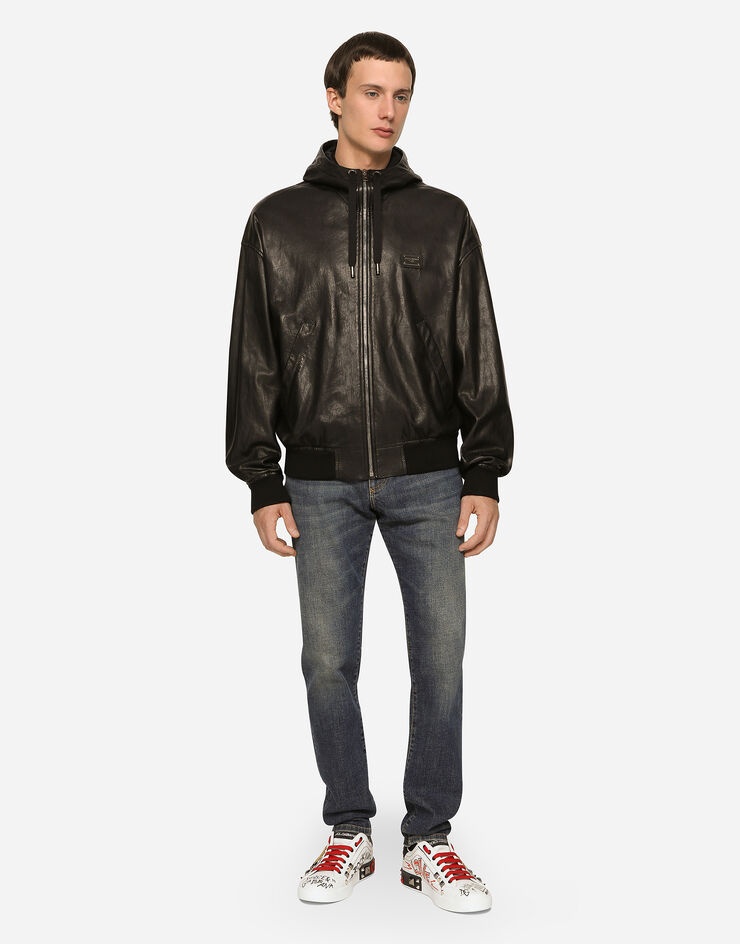 Nappa leather jacket with hood and tag - 4