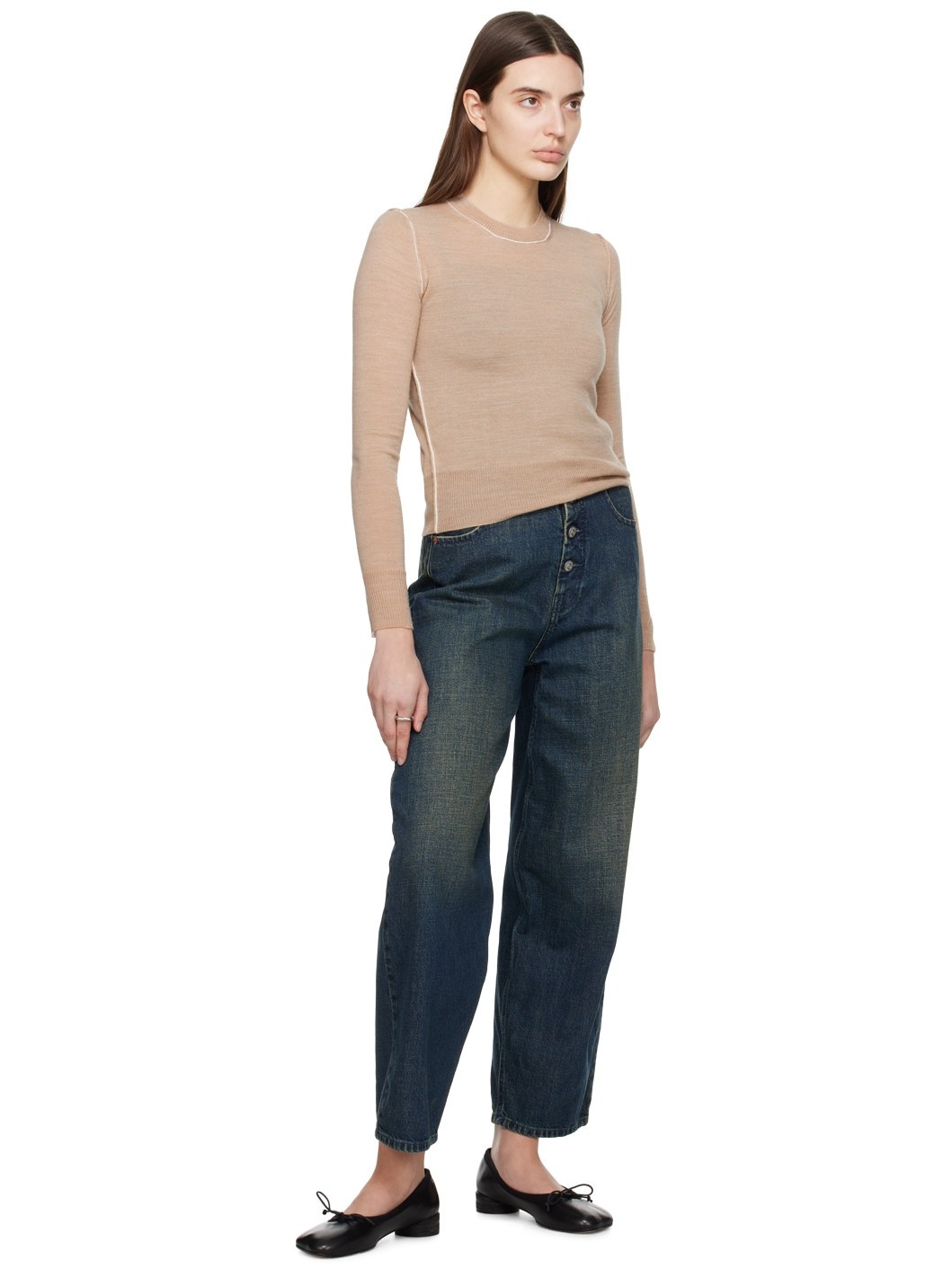 Beige Exposed Seam Sweater - 4