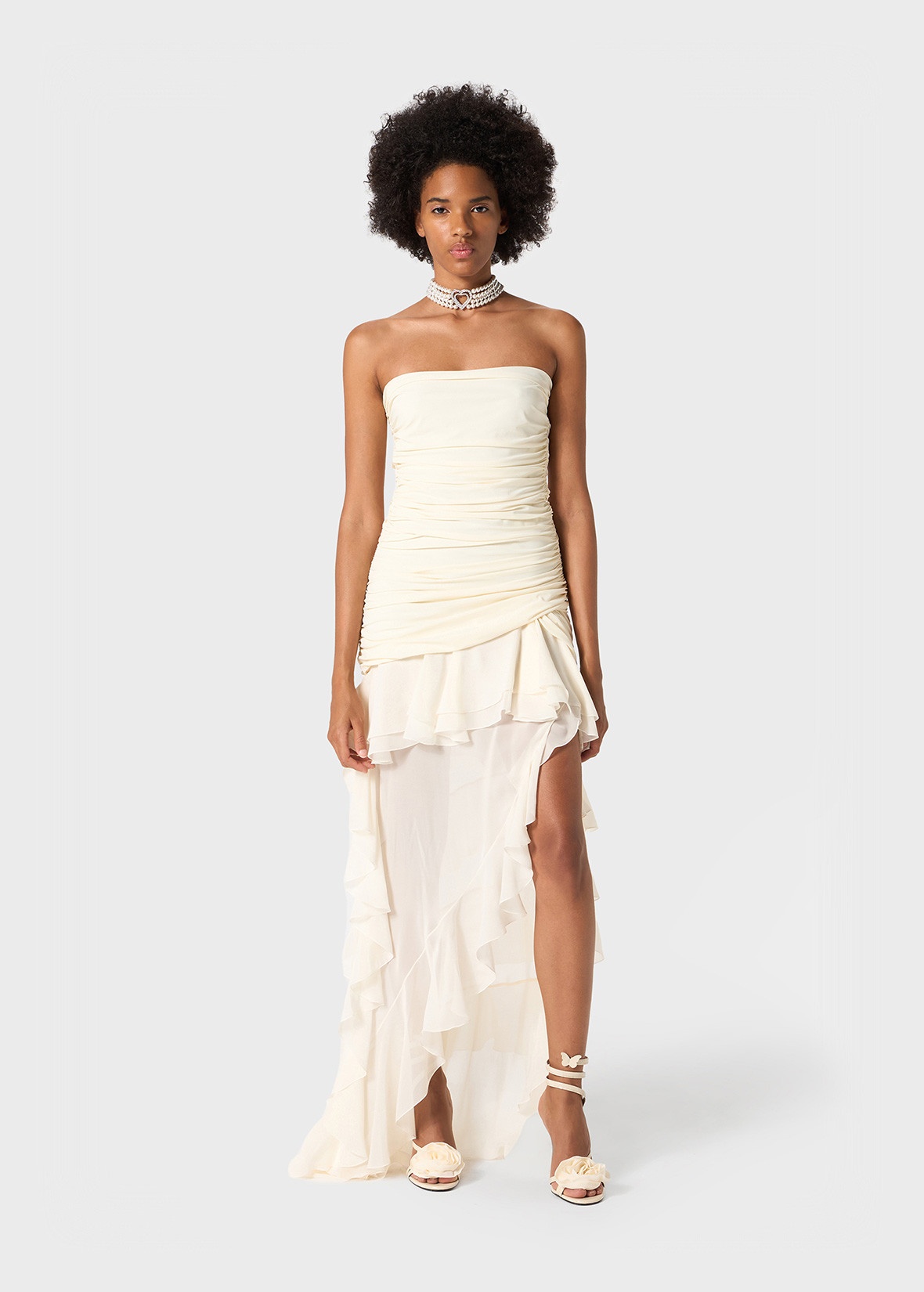 JERSEY BUSTIER DRESS WITH CHIFFON FLOUNCES - 2