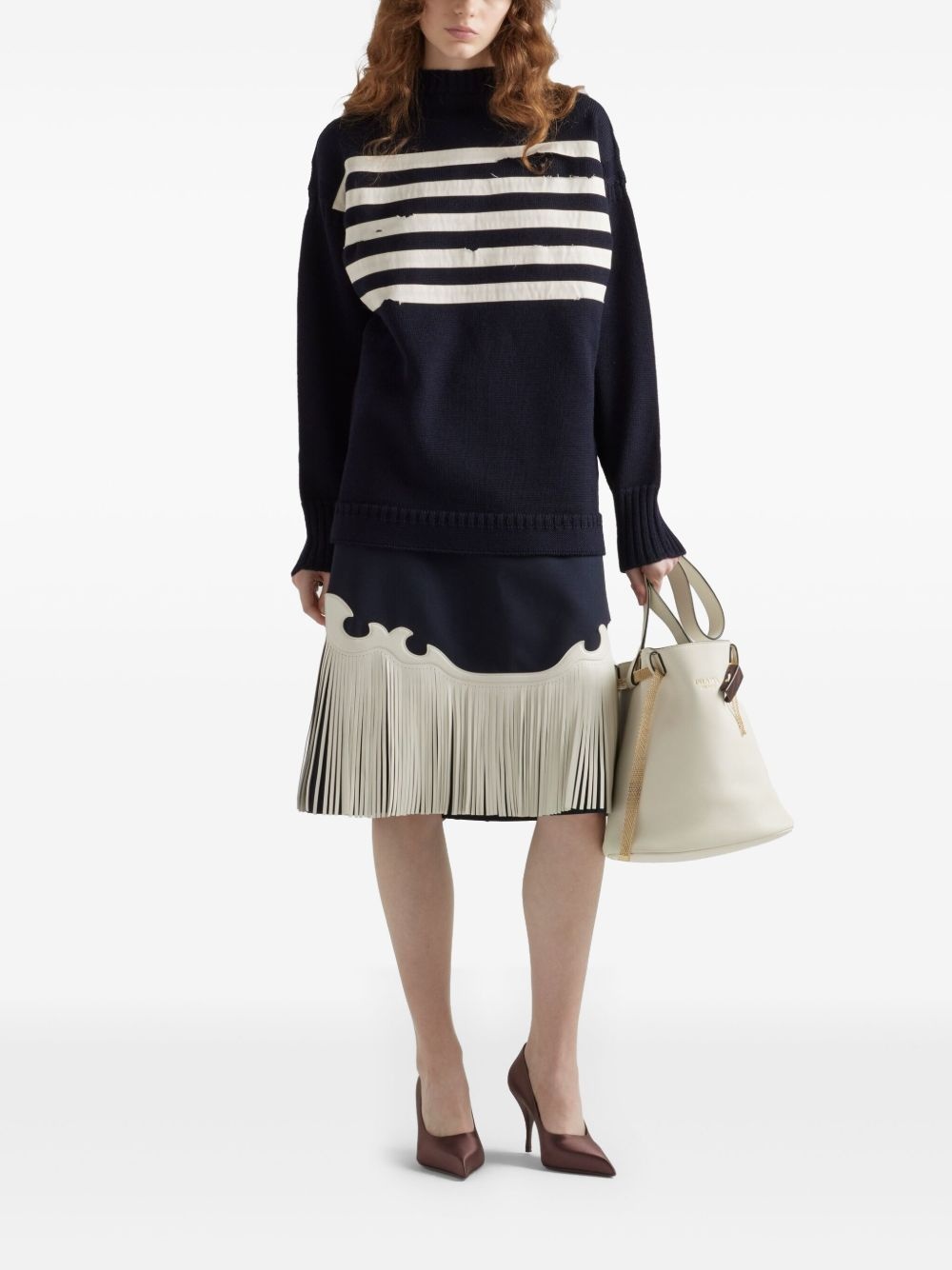 fringed rush-stitch midi skirt - 2