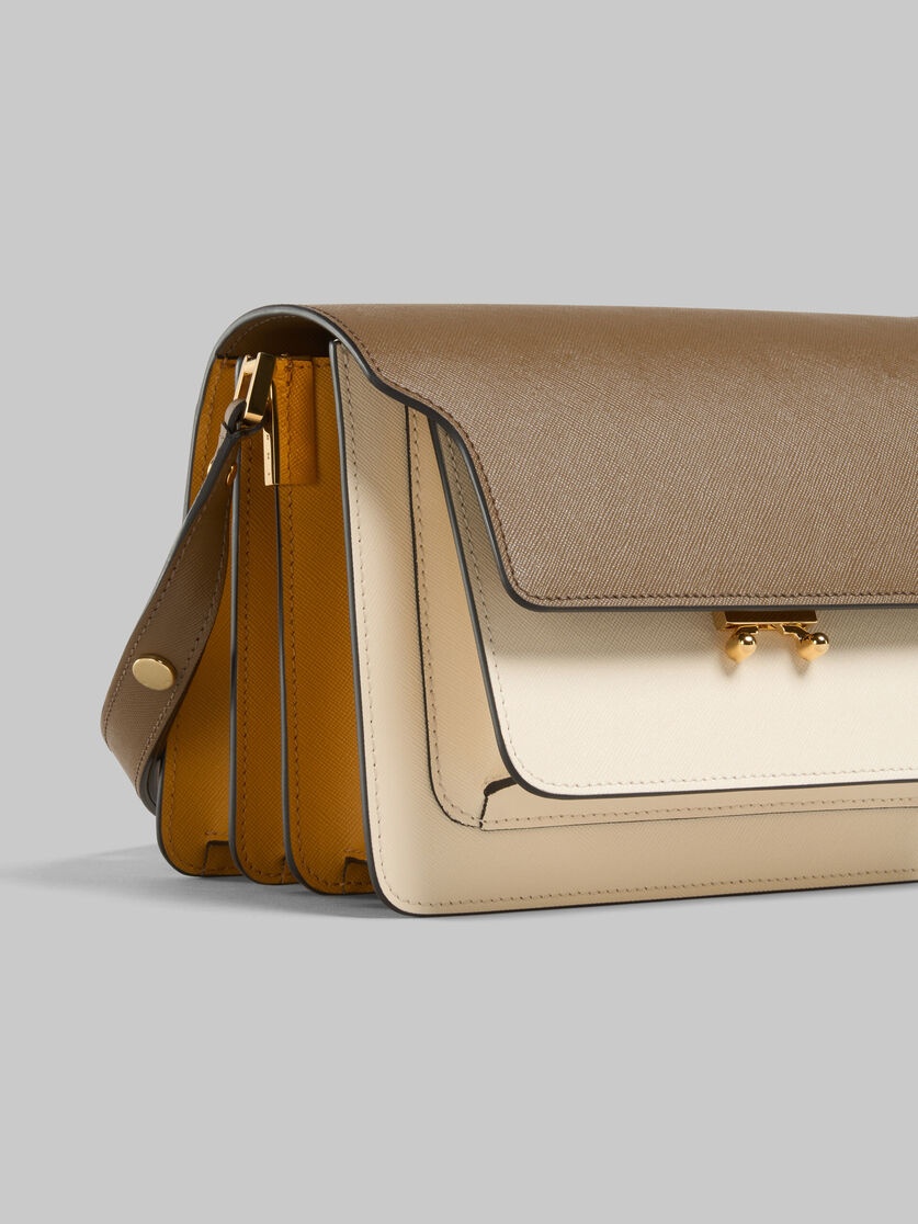 BROWN WHITE AND ORANGE SAFFIANO LEATHER TRUNK BAG - 5