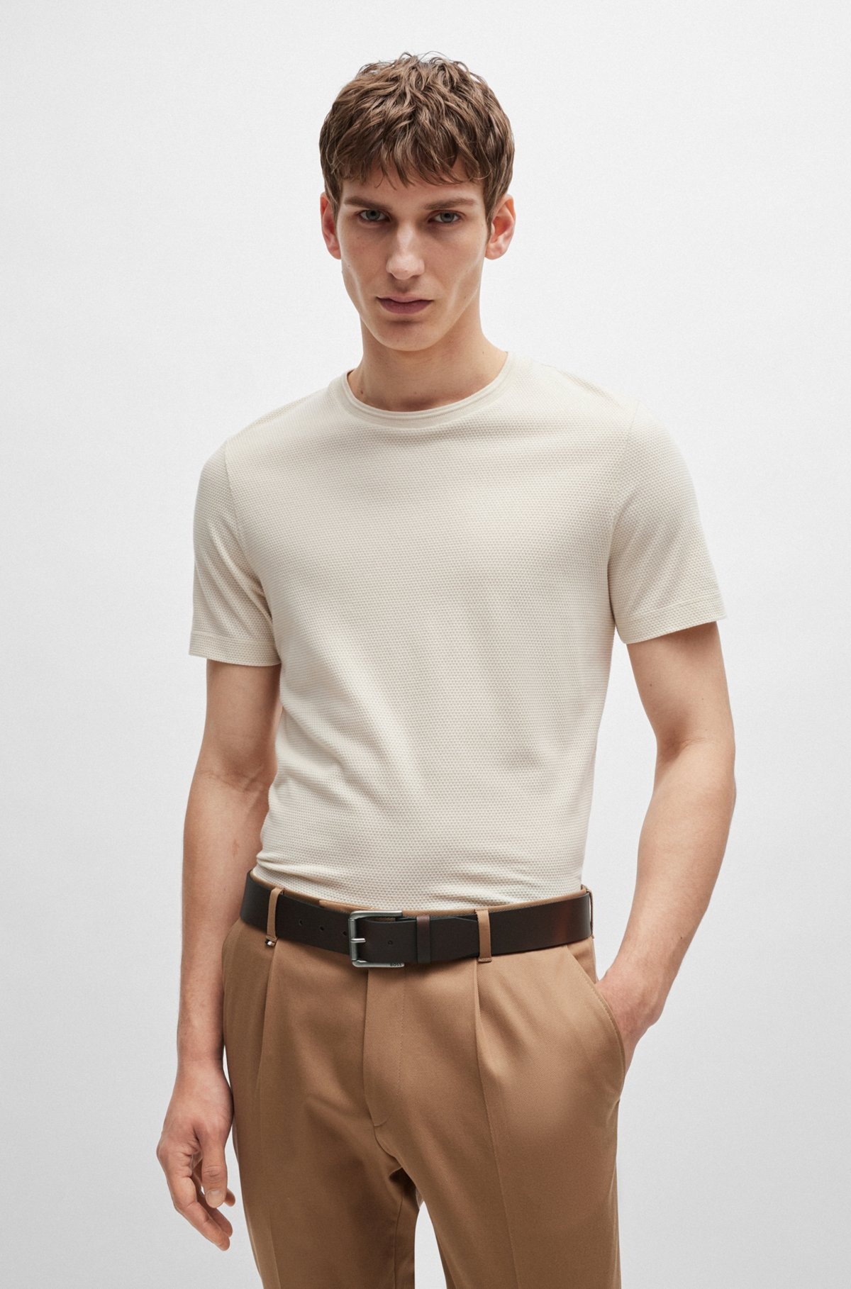 LEATHER BELT WITH BRANDED PIN BUCKLE - 3