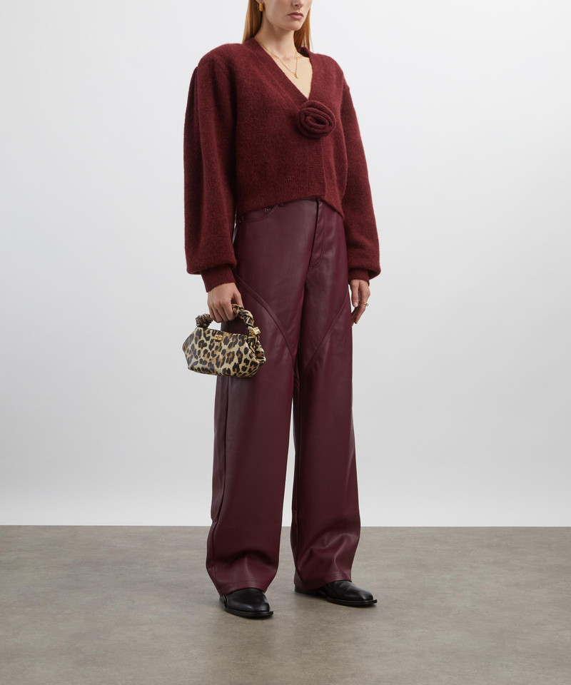 Bordeaux Knit Puff-Sleeve Cardigan 2