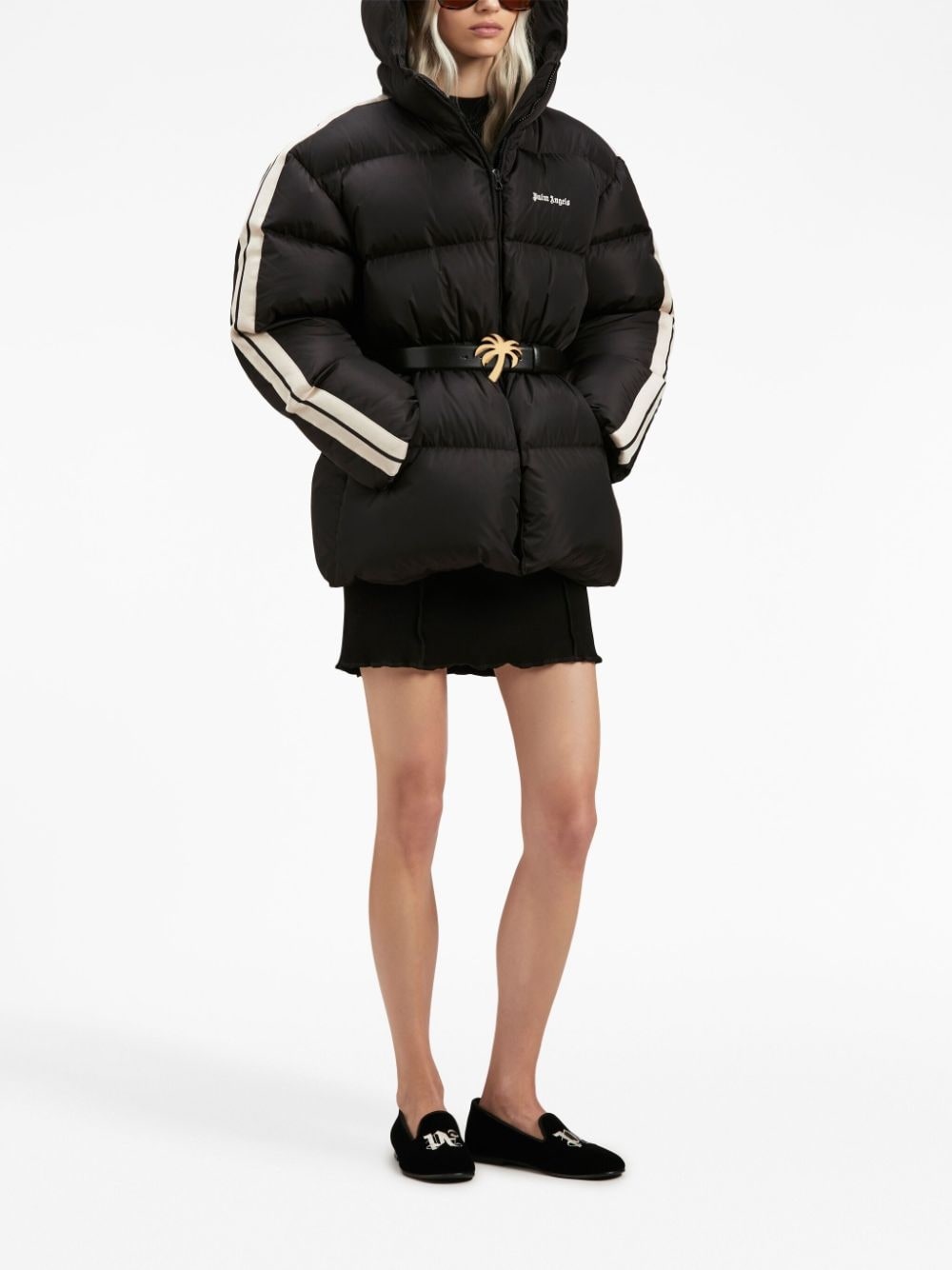 logo-embroidery hooded padded jacket - 2