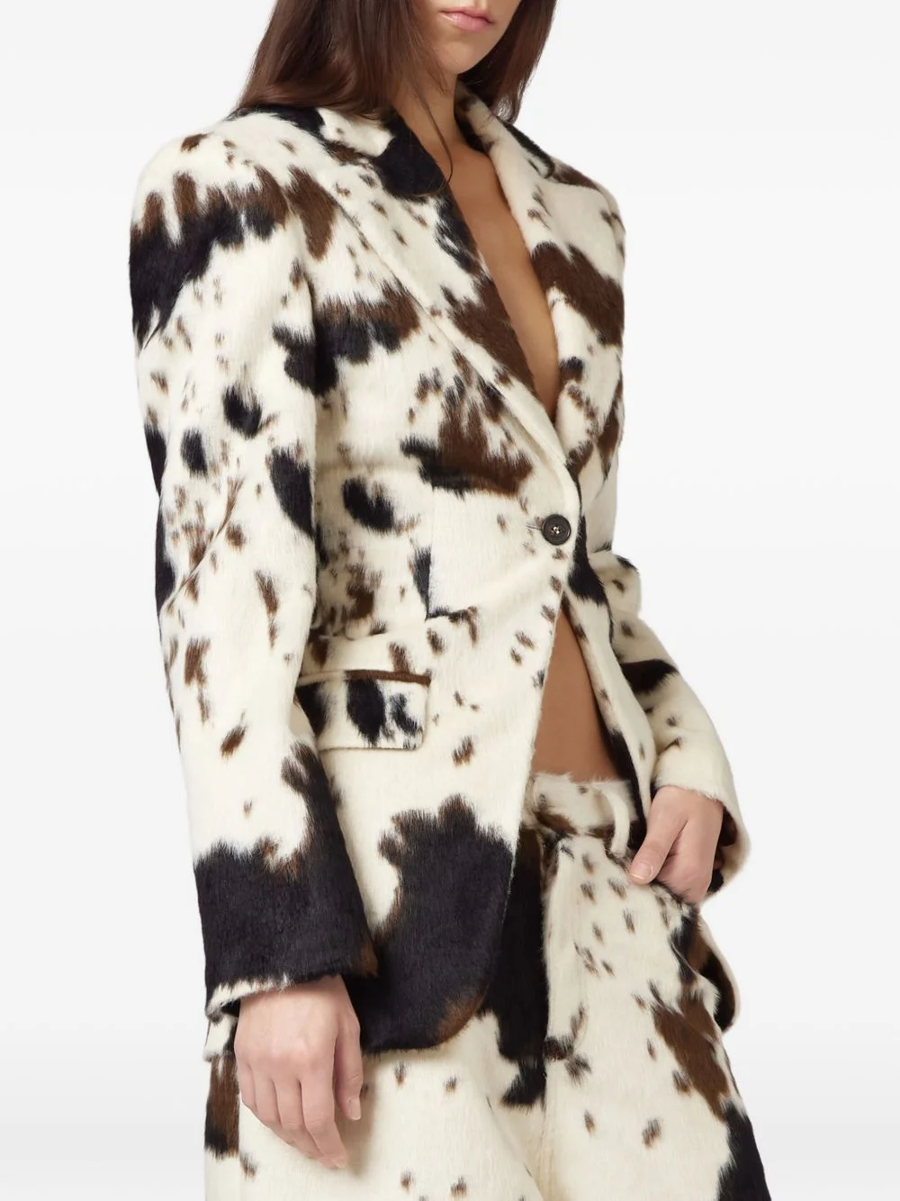 cow-print single-breasted blazer - 1