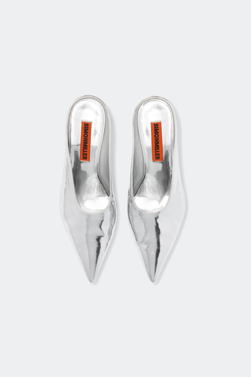 SIMONMILLER Chrome Pointed Gala Mule In Silver outlook