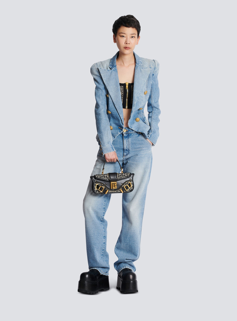 Balmain Blaze leather clutch bag with jacquard monogram outlook