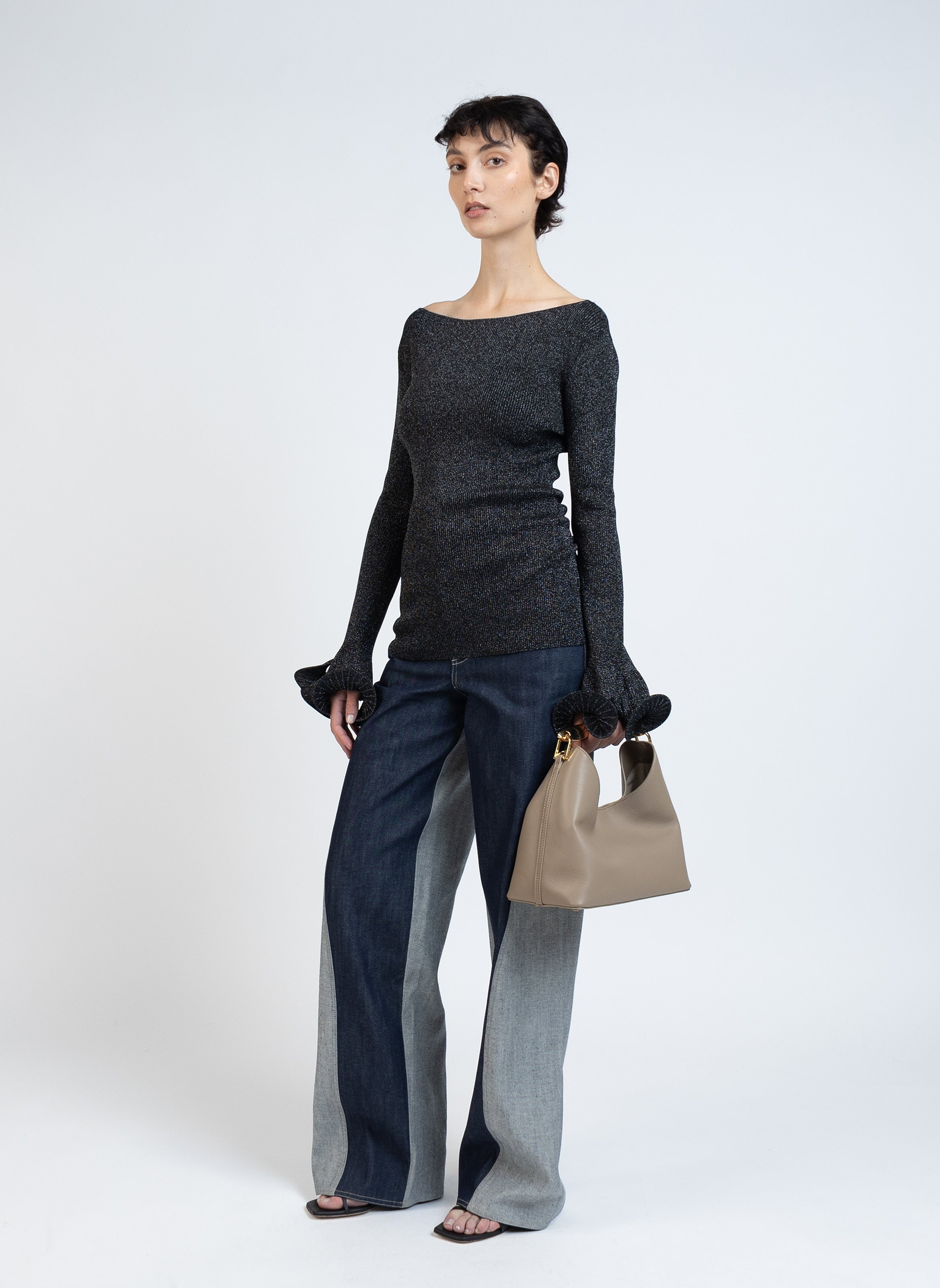 Knit Fitted Long Sleeve Top/Black - 3