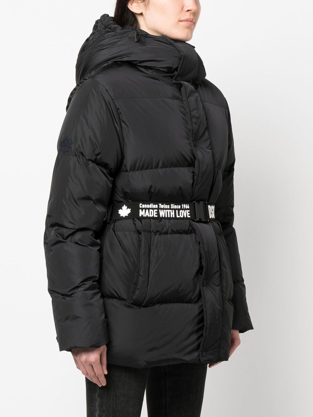 logo-print belted puffer - 3