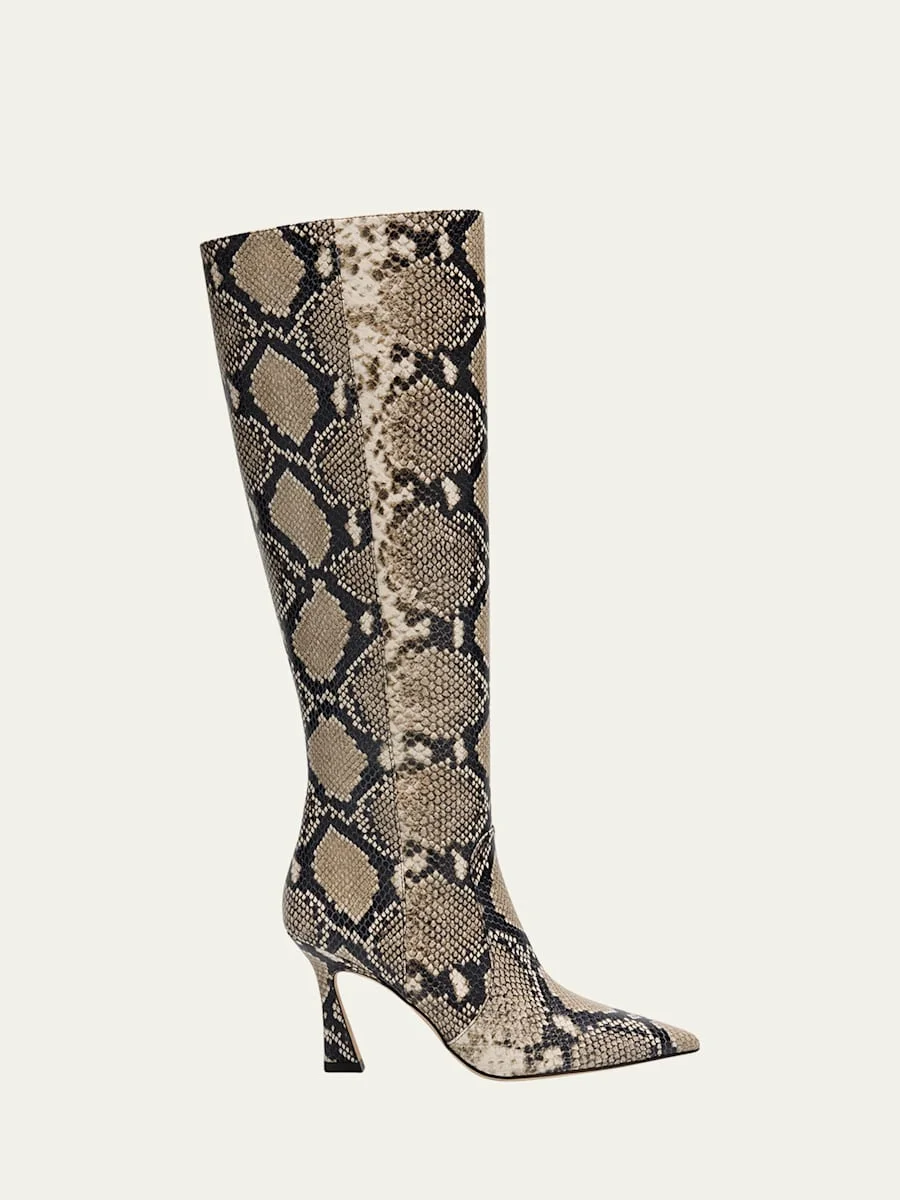 85mm Vinnie Snake-Printed Leather Knee-High Boots - 1