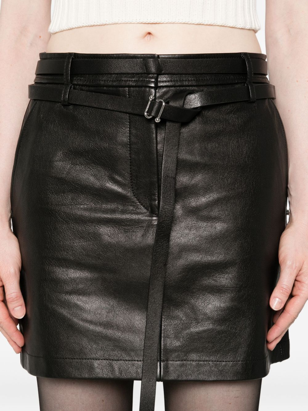 belted leather mini skirt - 5