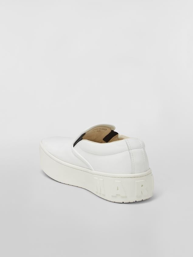 WHITE CALFSKIN SLIP-ON SNEAKER WITH RAISED MAXI MARNI LOGO - 3