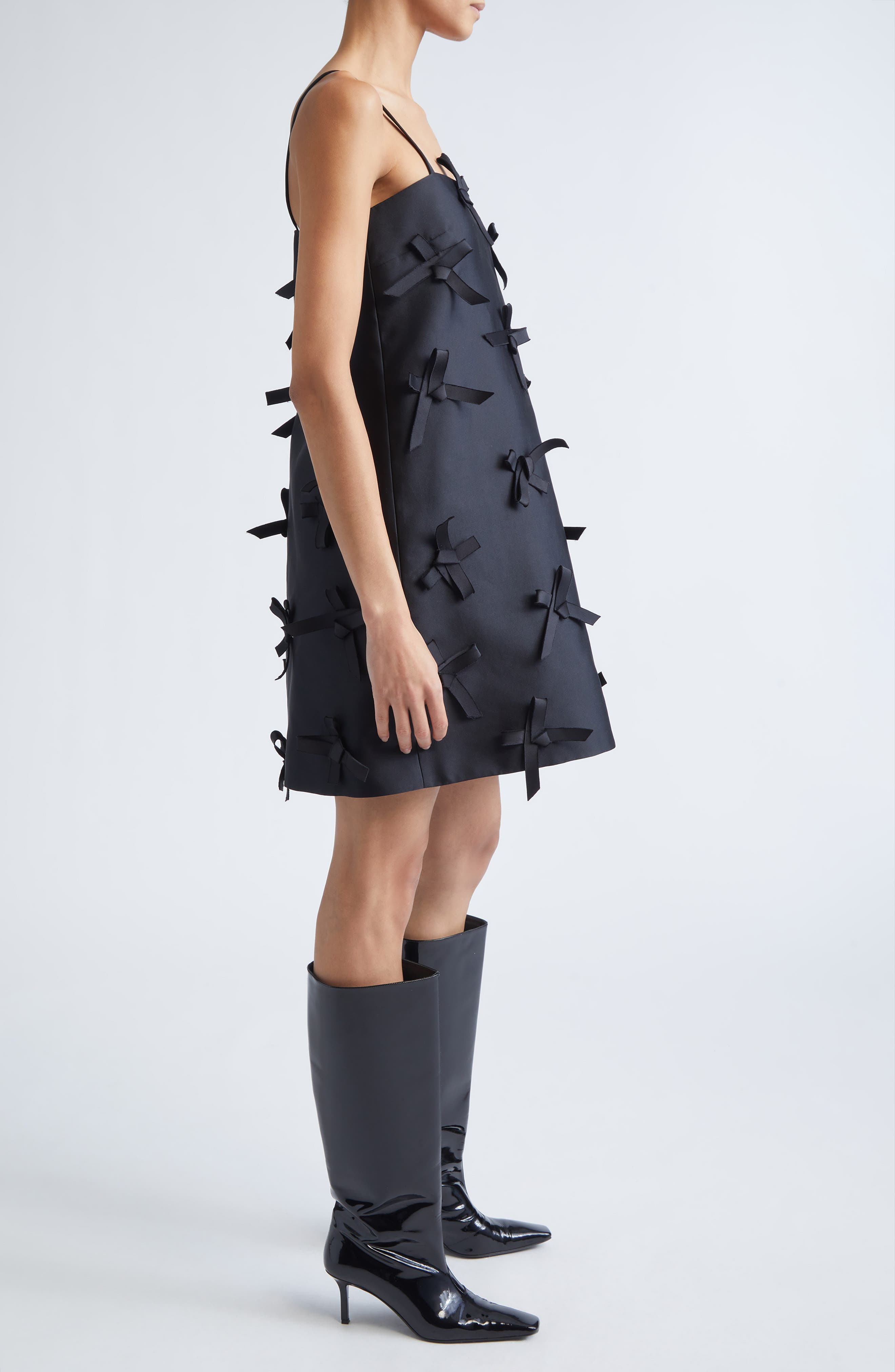 Jil Sander Bow Embellished Duchess Satin Minidress in Black at Nordstrom - 3