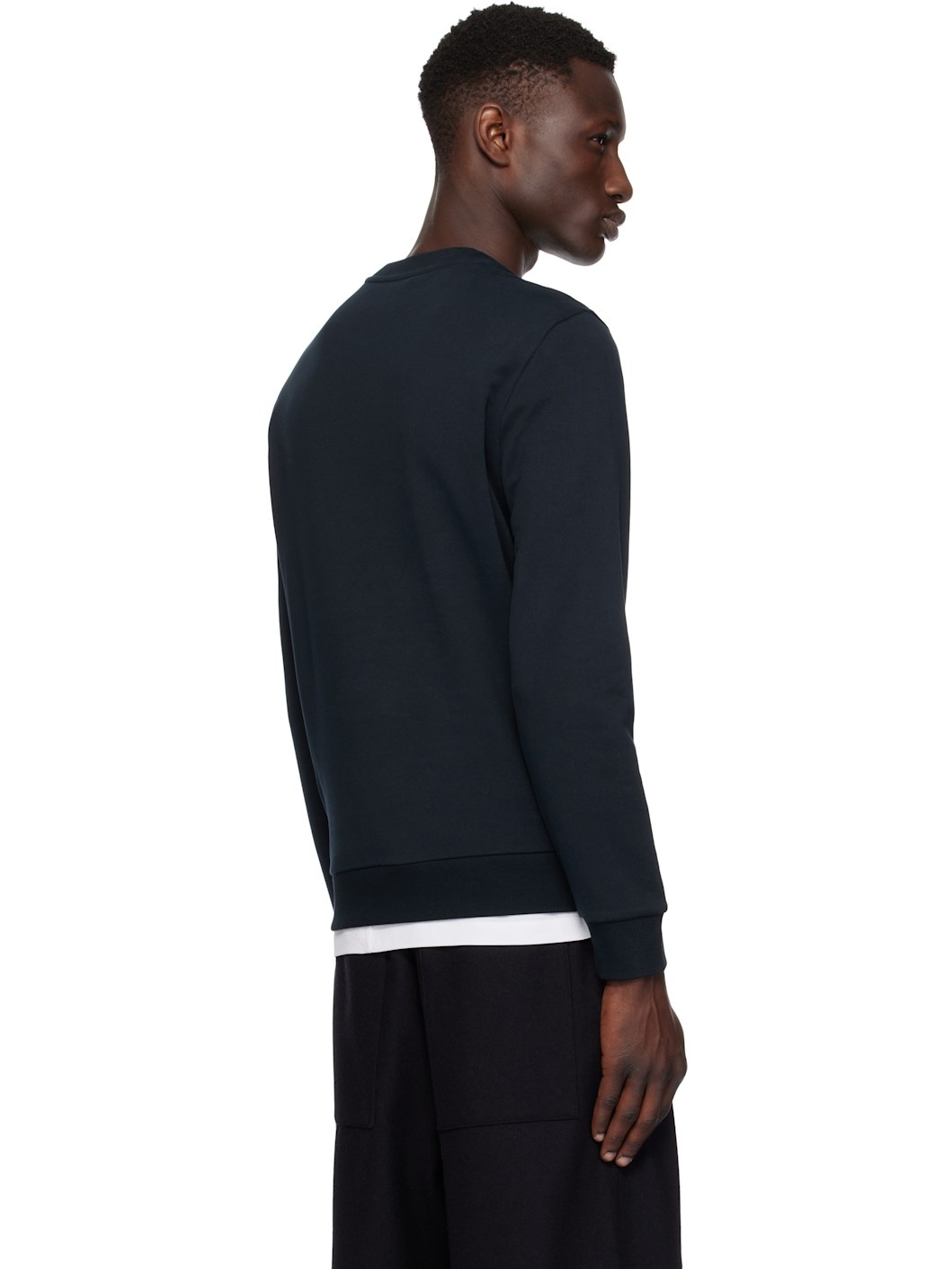 Navy Faded Logo Motif Cotton Sweatshirt - 3