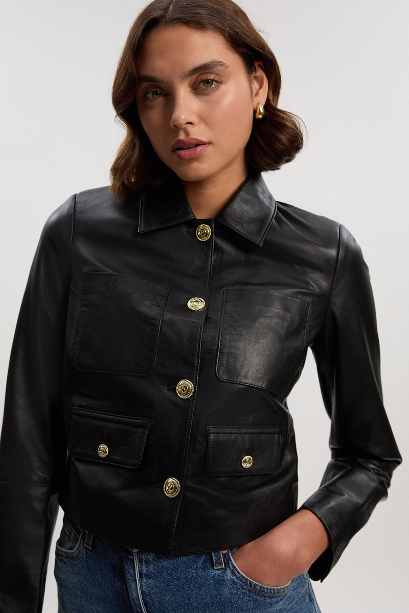 KAREN MILLEN Leather Pocket Tailored Jacket outlook