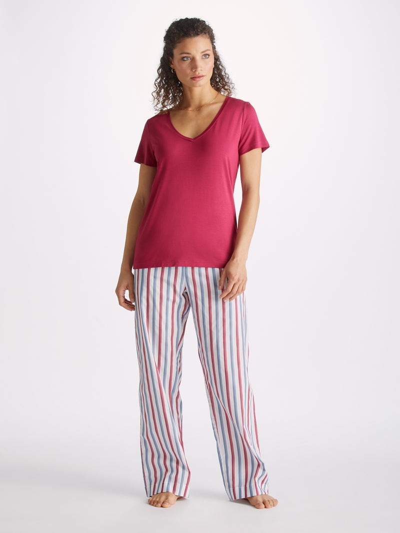 Women's V-Neck T-Shirt Lara Micro Modal Stretch Berry - 3