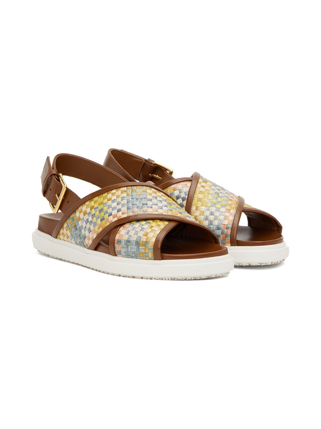 Brown Leather Fussbett Raffia-Effect Sandals - 4